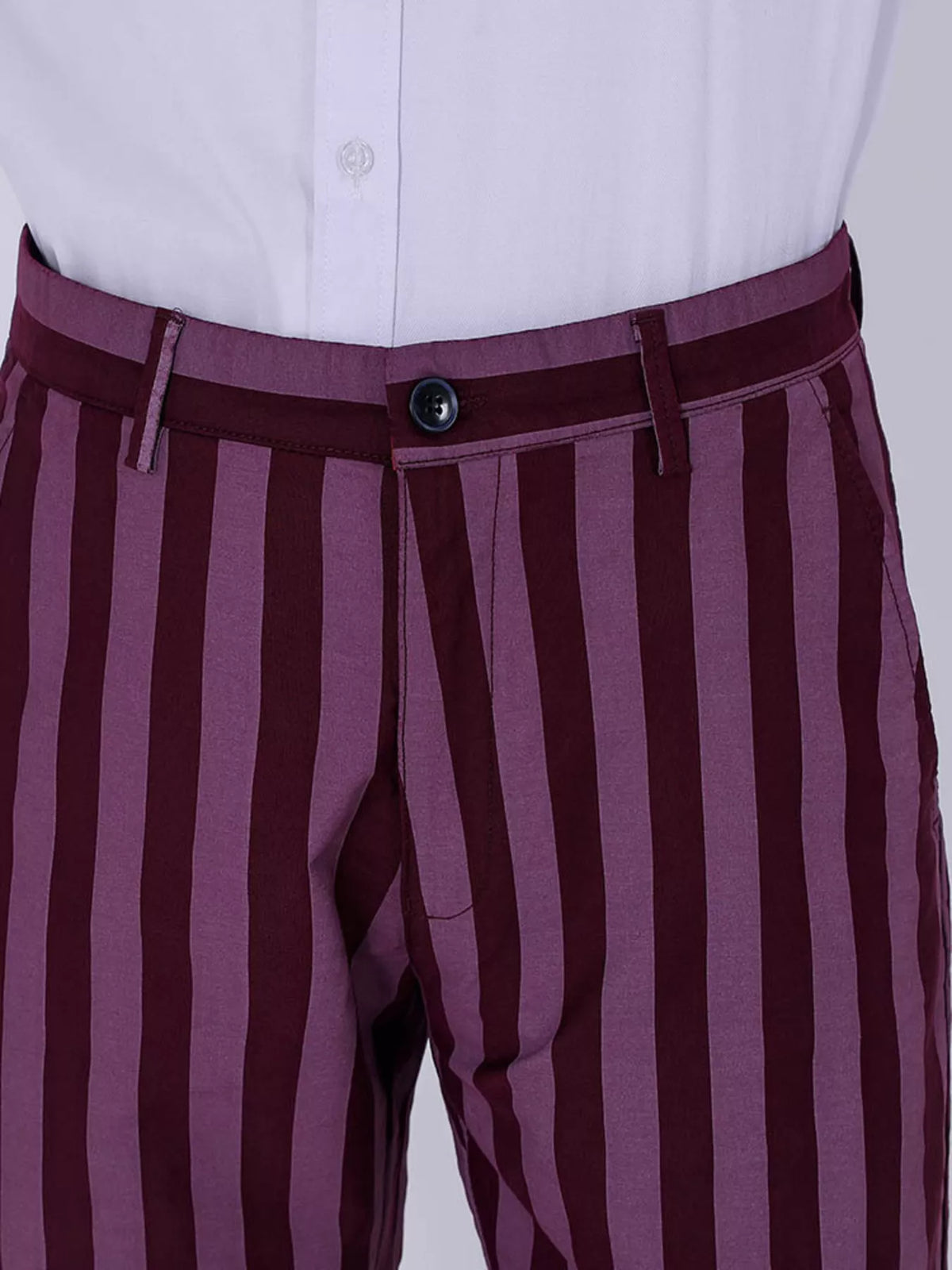 Men's Striped Slim-Fit Pants in Plum Purple, view 4