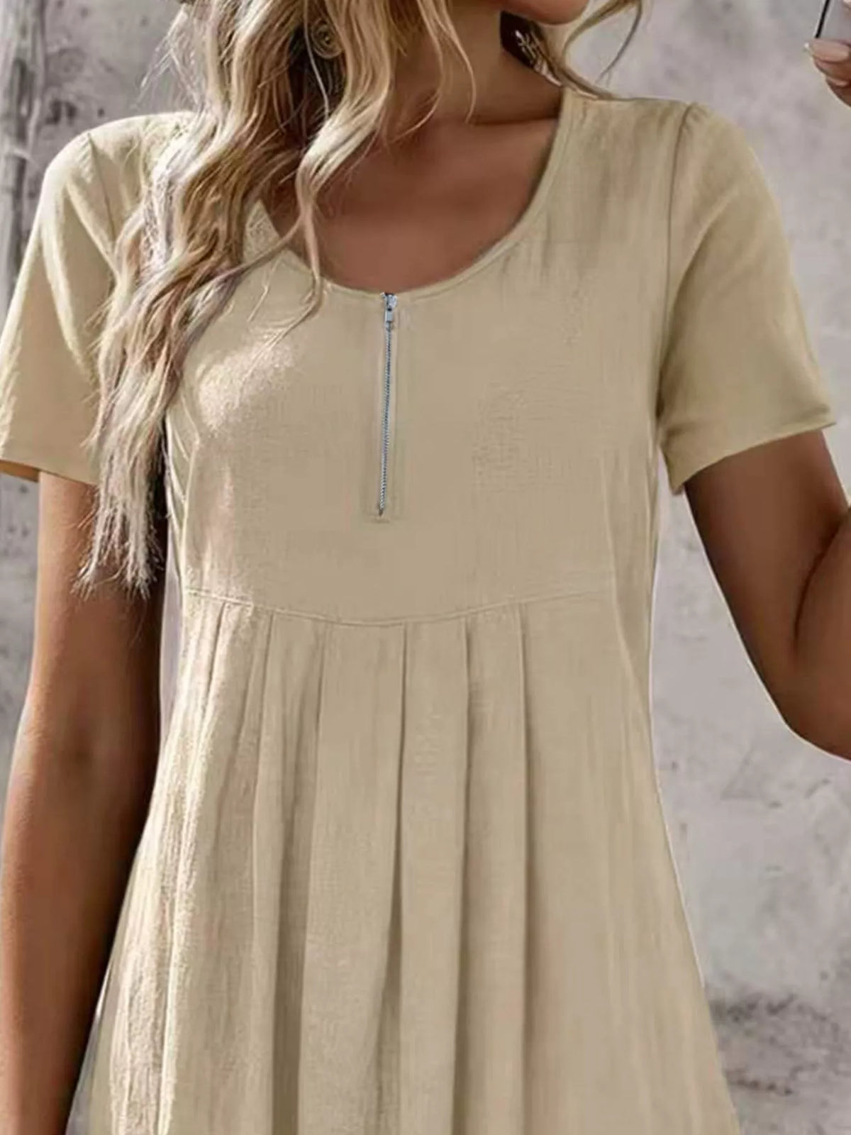 Zipper-Front Short Sleeve A-Line Dress - Lilixa.store