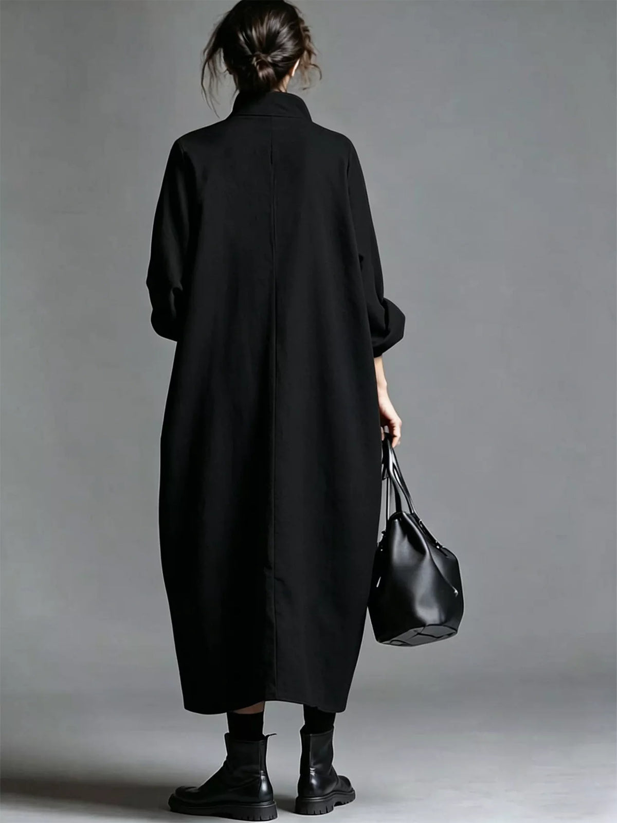 Full Size Loose-Fit Mock Neck Midi Dress with Pockets Plus Size - Lilixa.store
