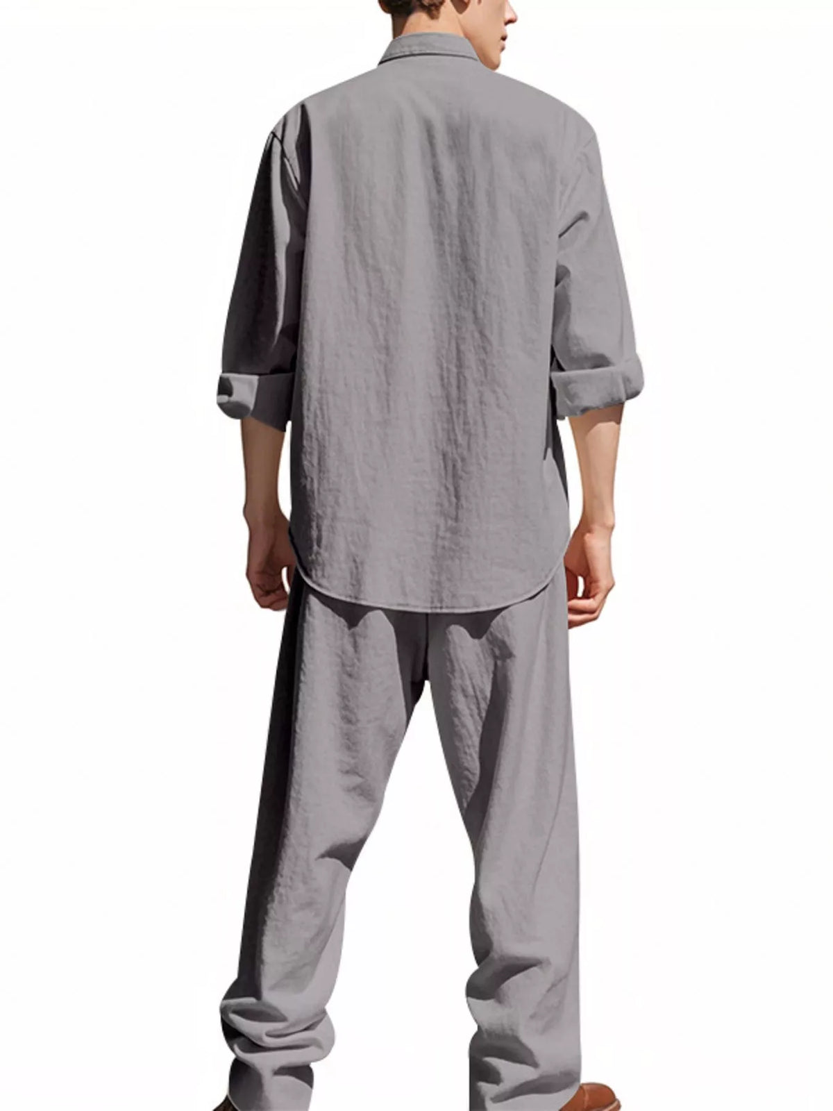 Men's Full Size Casual Button Up Shirt and Pants Plus Size - Lilixa.store