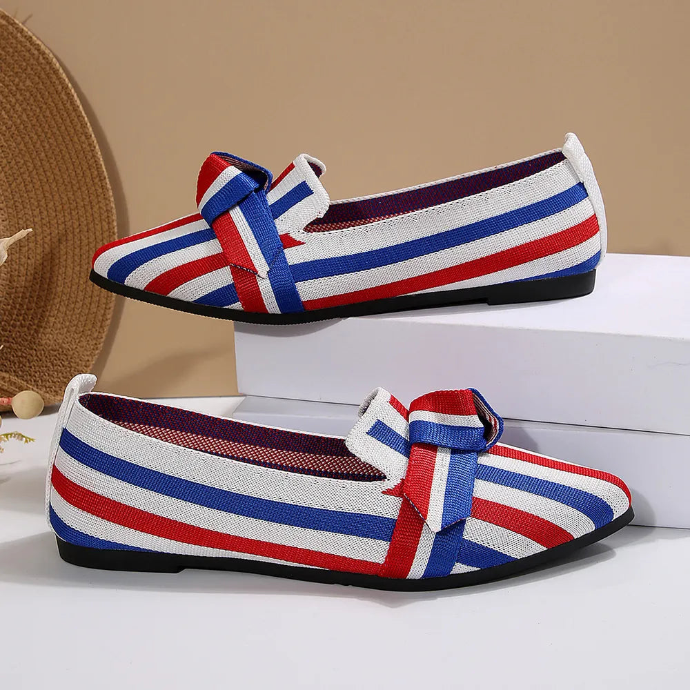 Mesh Point Toe Flat Slip-Ons in Stripe