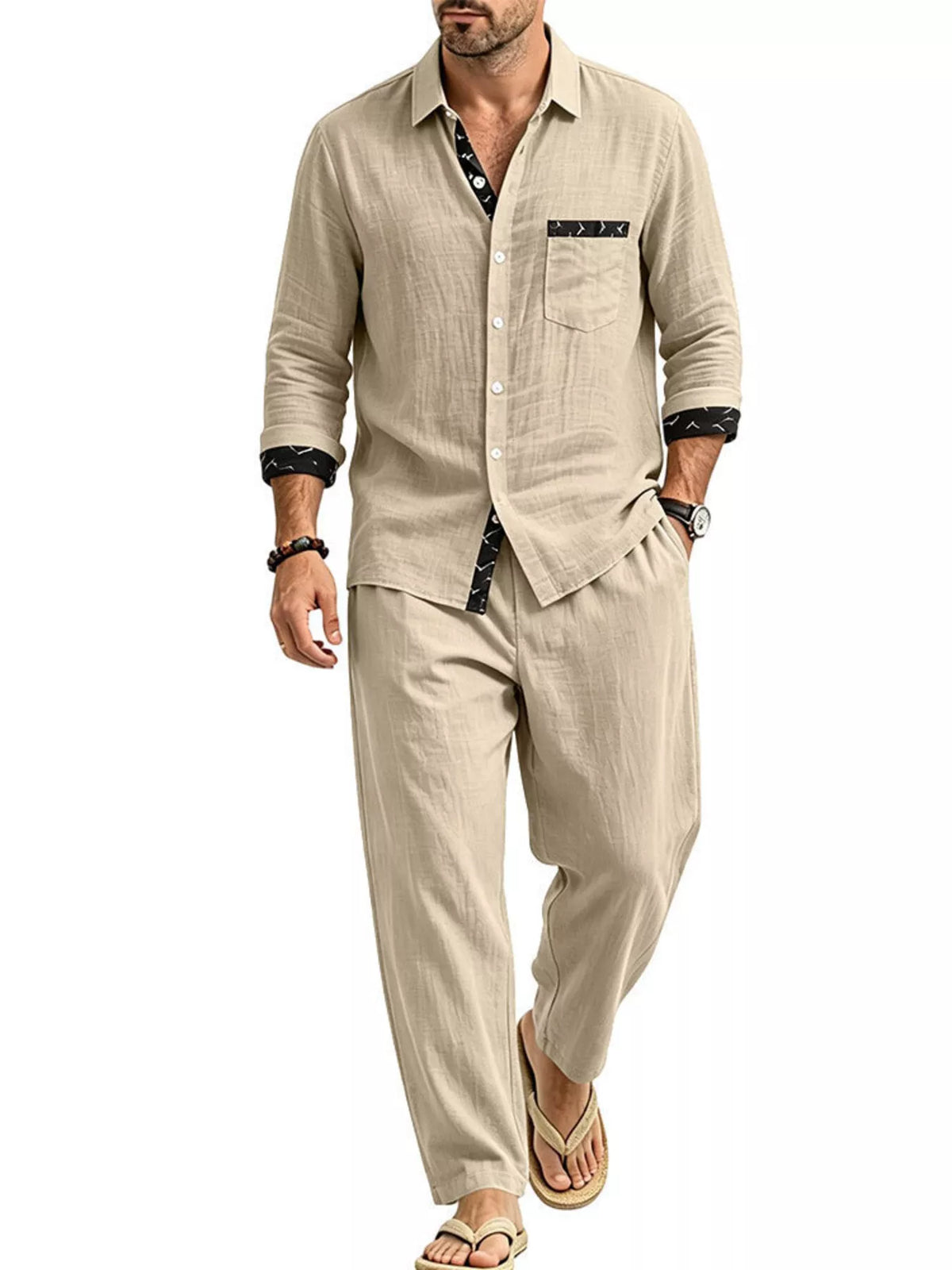 Men's Full Size Casual Button Up Shirt and Pants Two-Piece Set Plus Size - Lilixa.store