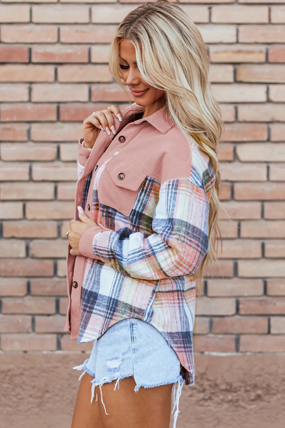 Plaid Button Up Long Sleeve Shacket, view 2