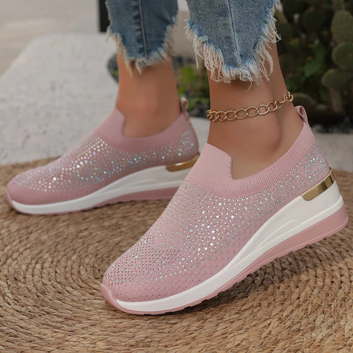 Rhinestone Round Toe Slip-Ons - Lilixa.store