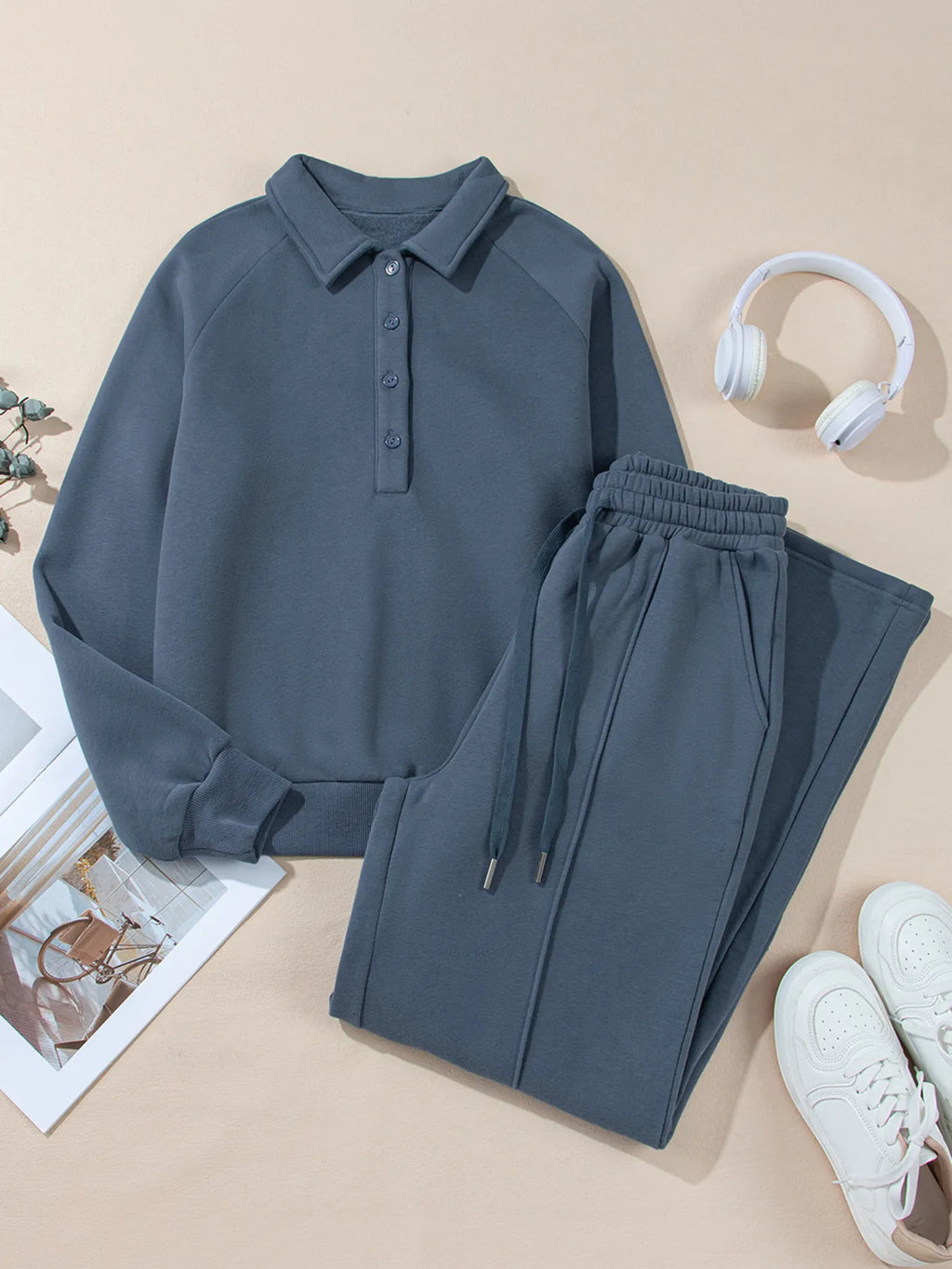 Collared Sweatshirt and High Waist Pants Active Set - Lilixa.store
