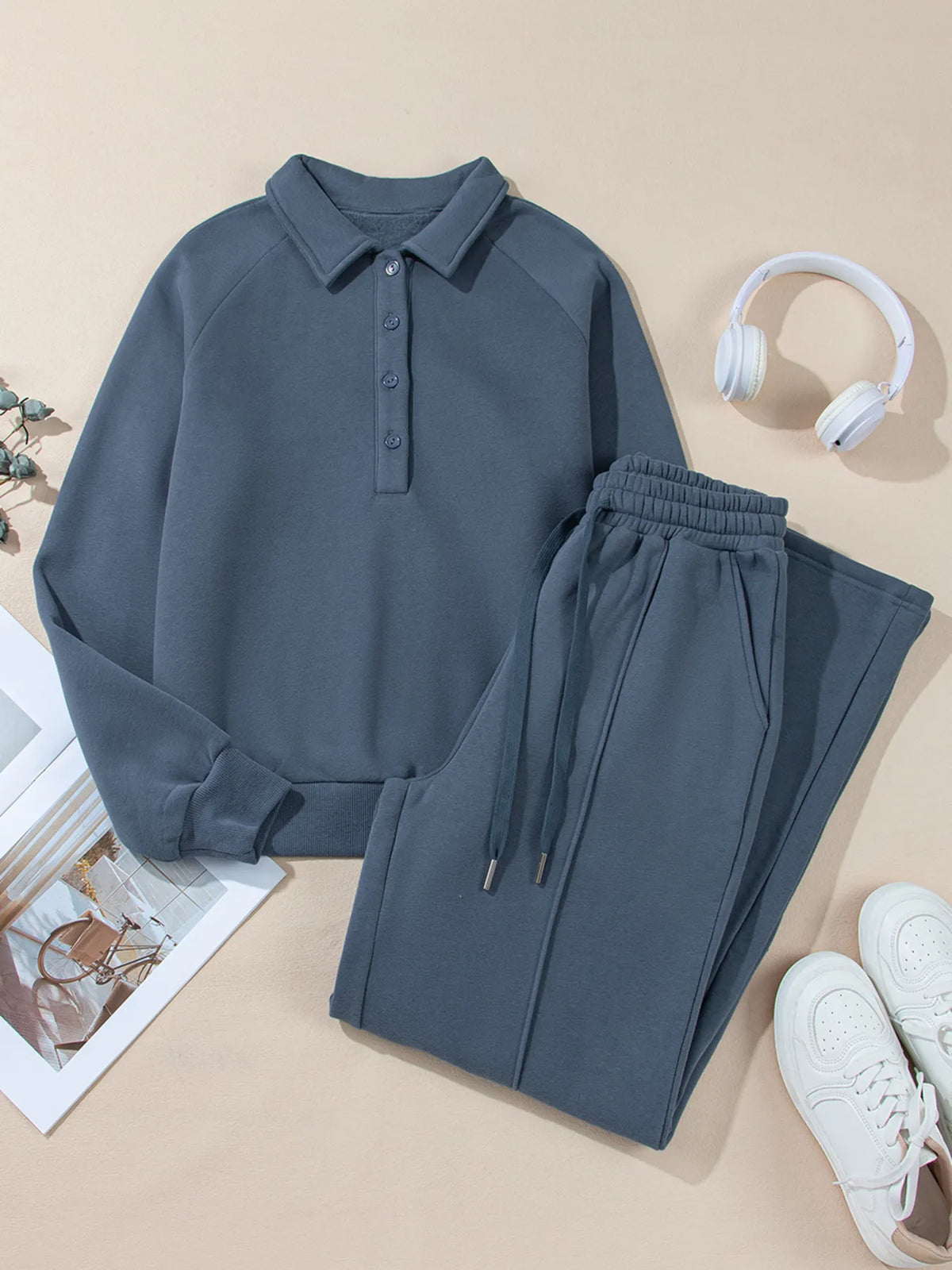 Collared Sweatshirt and High Waist Pants Active Set - Lilixa.store