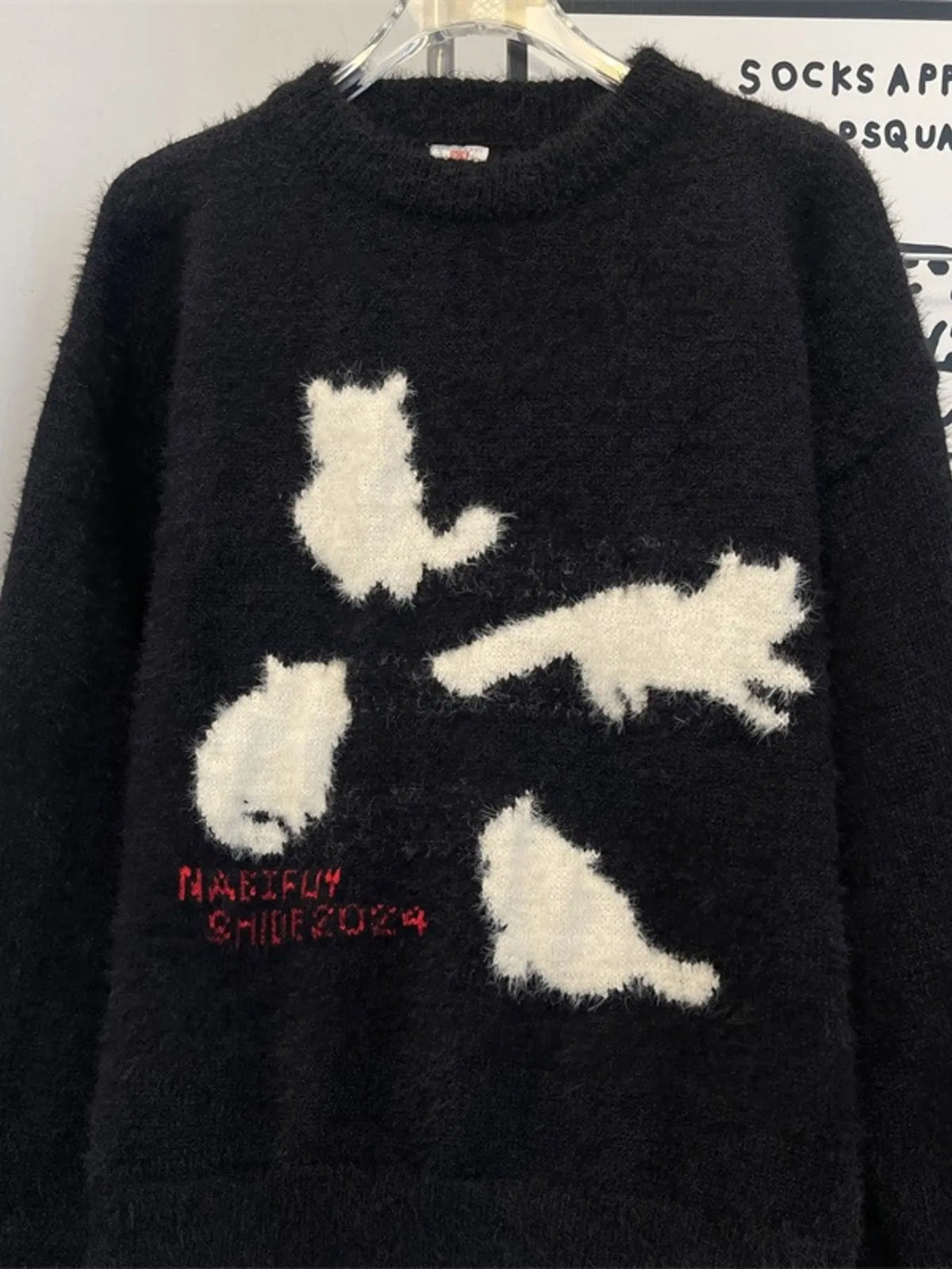 Men's Cute Cat Fuzzy Knit Pullover - Lilixa.store