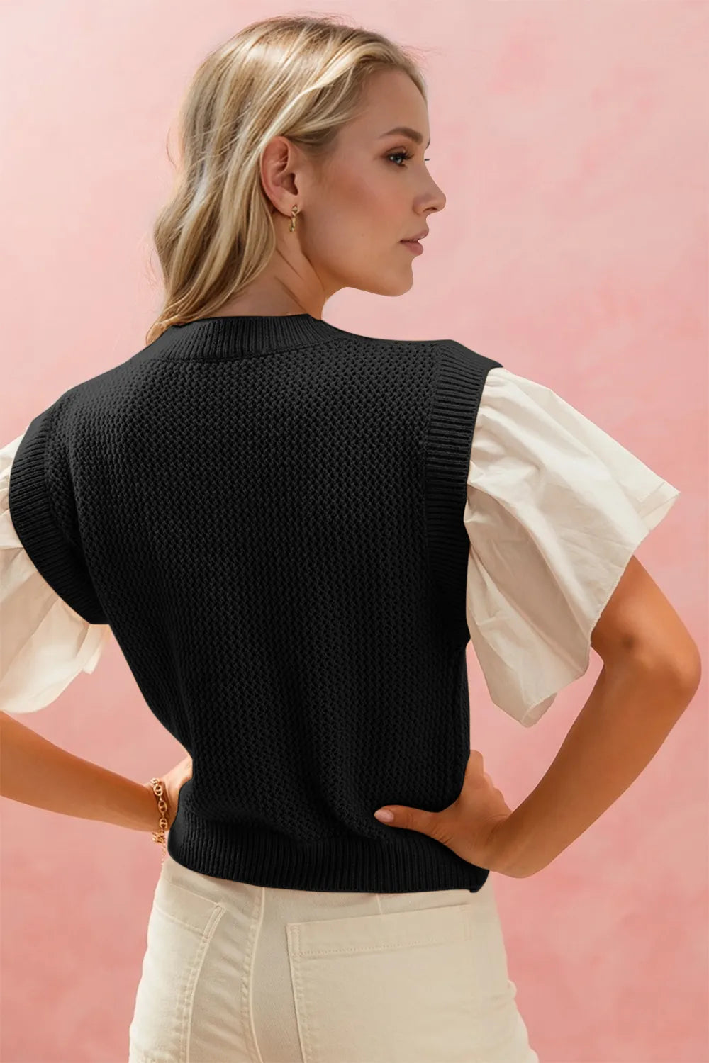 Oh Full Size Ruffled Round Neck Short Sleeve Sweater, view 6