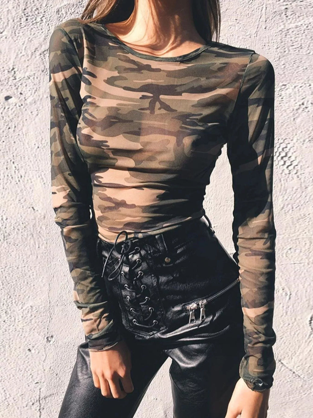 Camouflage Mesh Long Sleeve T-Shirt - Lilixa.store