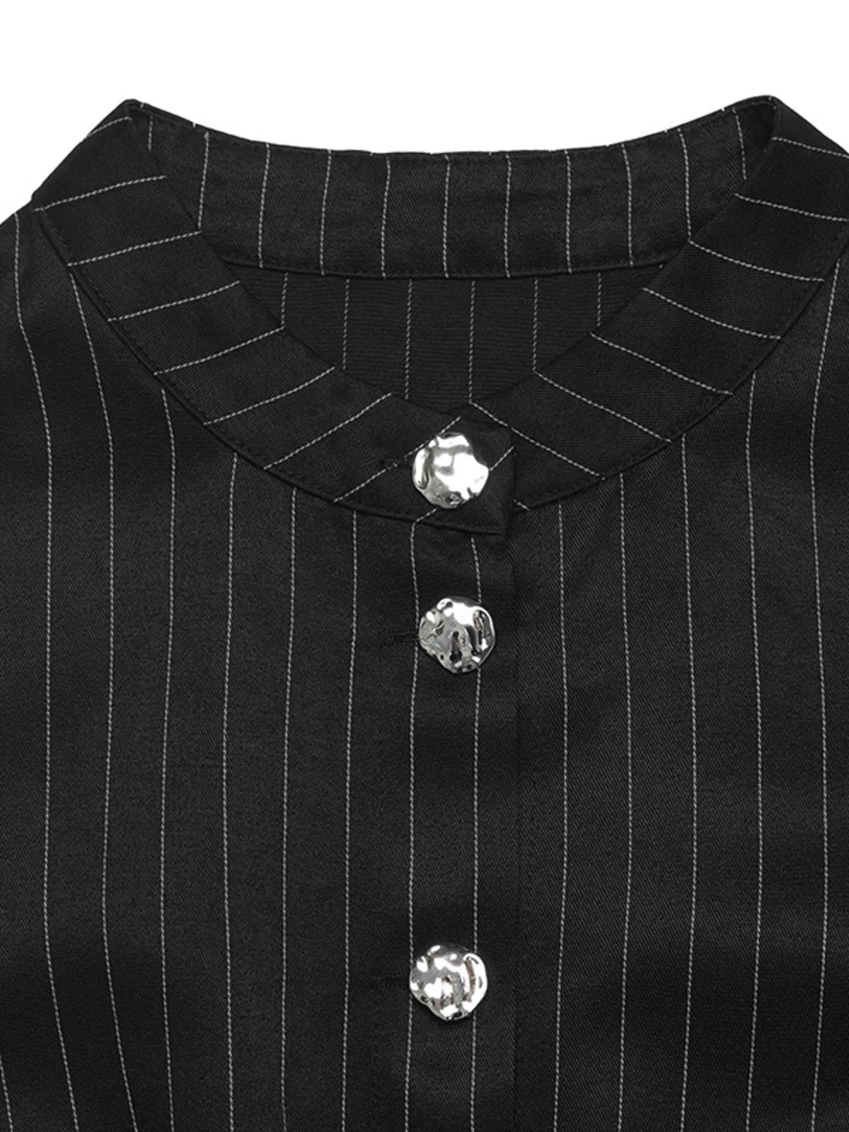 Striped Long Sleeve Peplum Blouse in Black, view 9