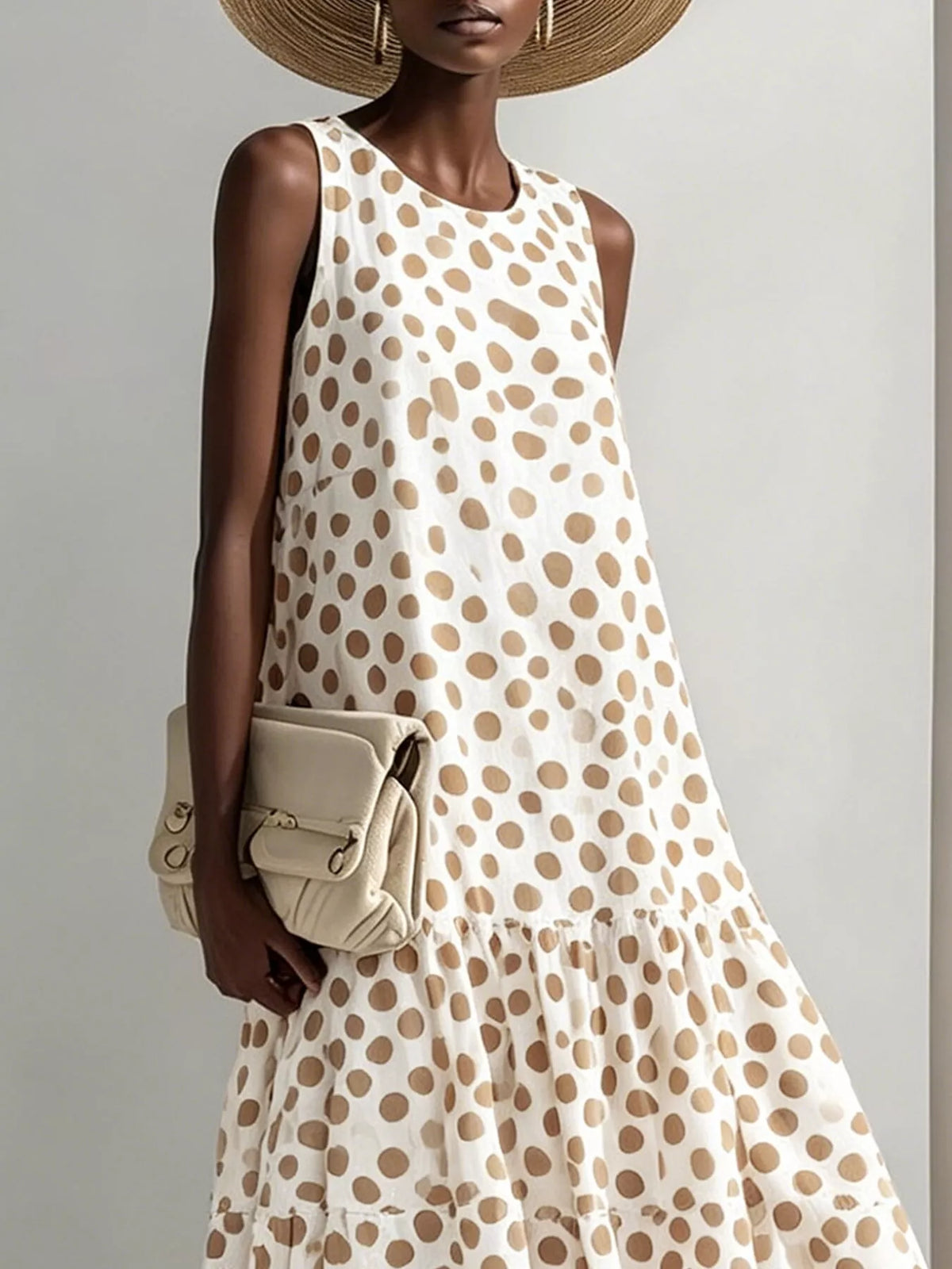 Polka Dot Sleeveless Tiered Maxi Dress