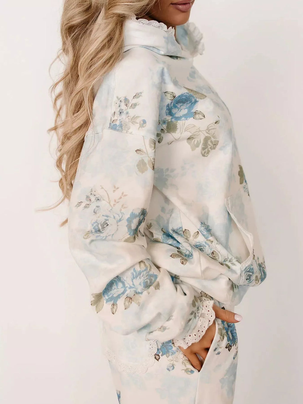 Lace Trim Kangaroo Pocket Hoodie - Lilixa.store