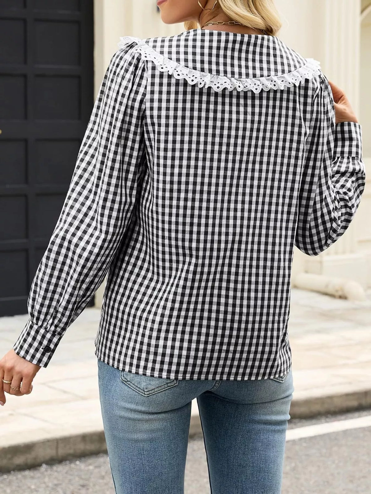 Lace Peter Pan Collar Button Up Shirt, view 2