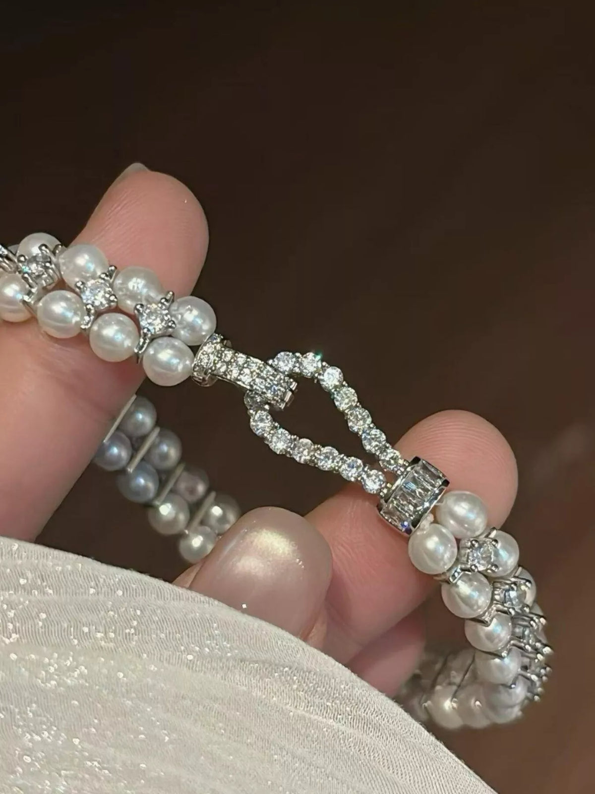 Pearl & Zircon Embellished Bracelet in Silver, view 5