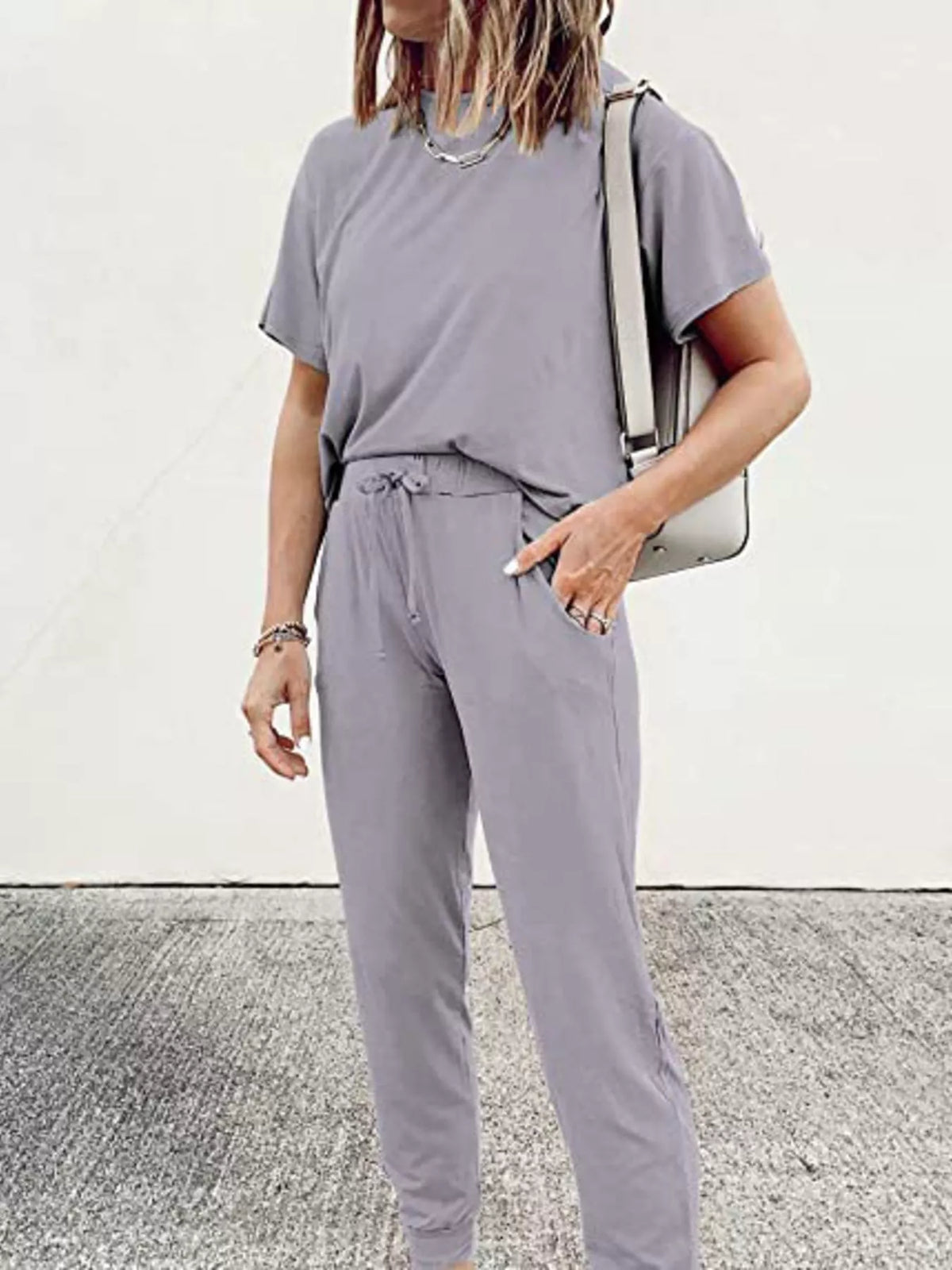 Full Size Round Neck Top and Drawstring Pants Set Plus Size - Lilixa.store