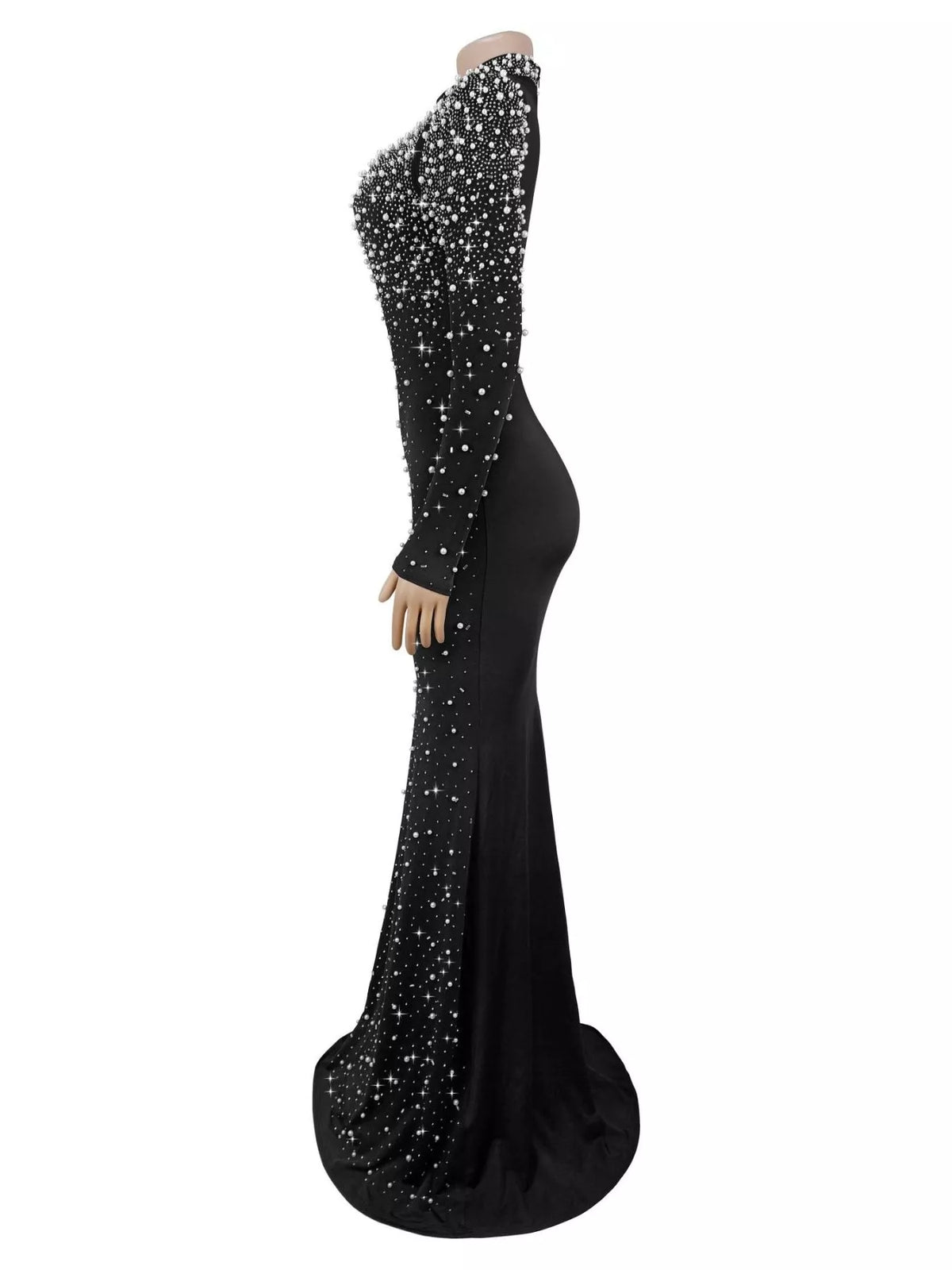Rhinestone Long Sleeve Mermaid Maxi Dress - Lilixa.store