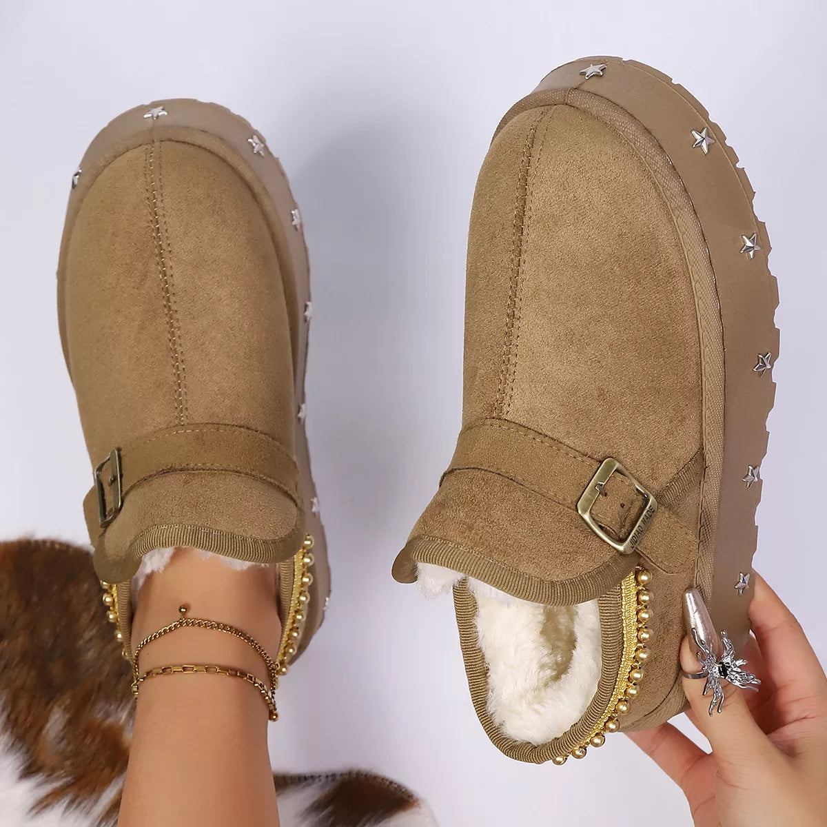 Platform Faux Fur Lined Ankle Boots - Lilixa.store