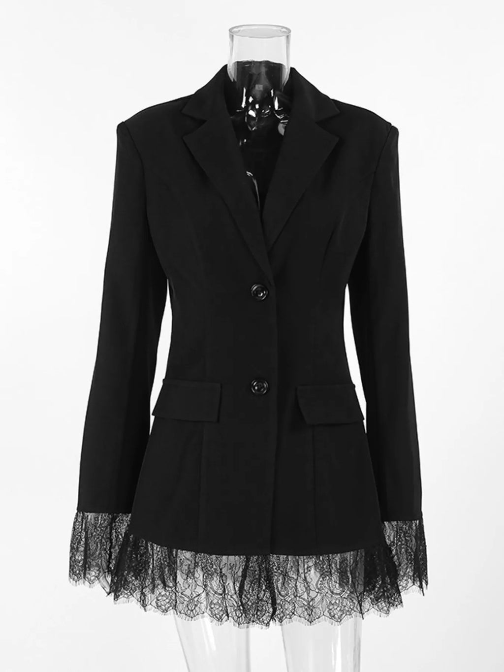 Lace Hem Button Down Blazer - Lilixa.store
