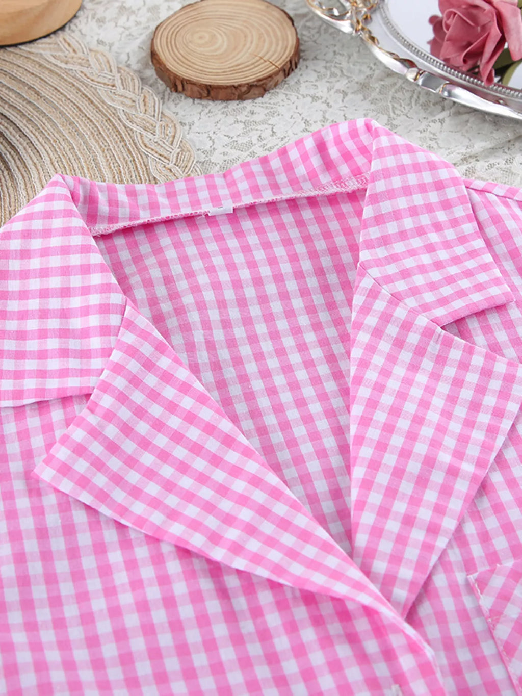 Gingham Button-Down Top and Pants Loungewear Set - Lilixa.store