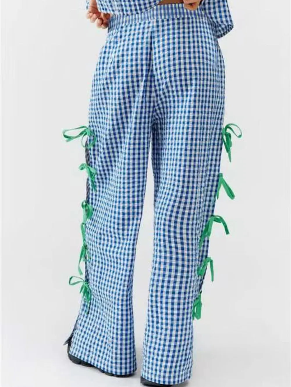 Side Tied Plaid Pants - Lilixa.store