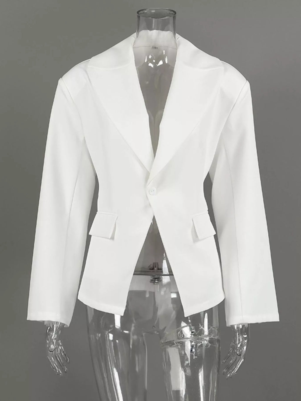 One Button Padded Shoulders Blazer - Lilixa.store
