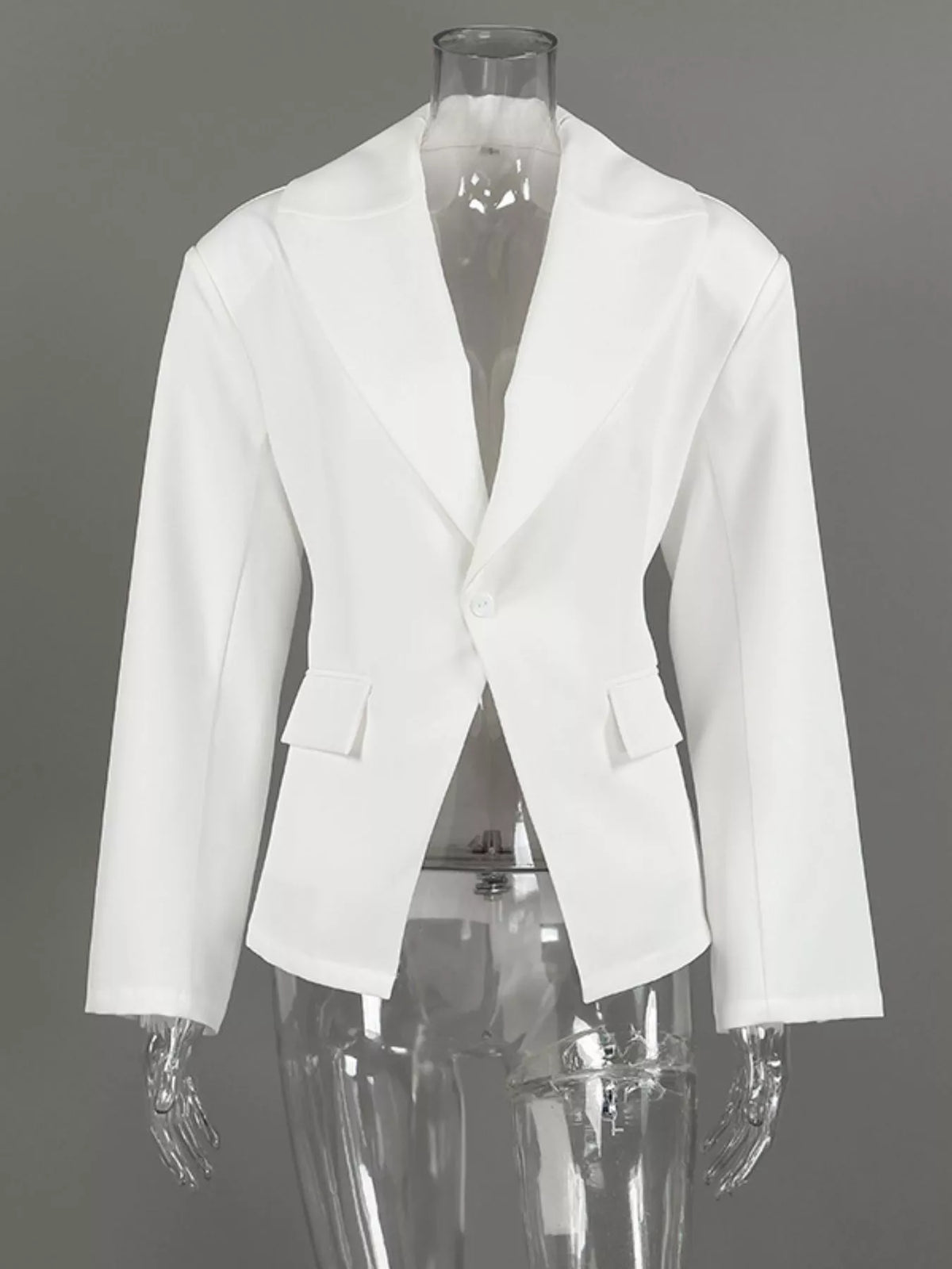 One Button Padded Shoulders Blazer - Lilixa.store