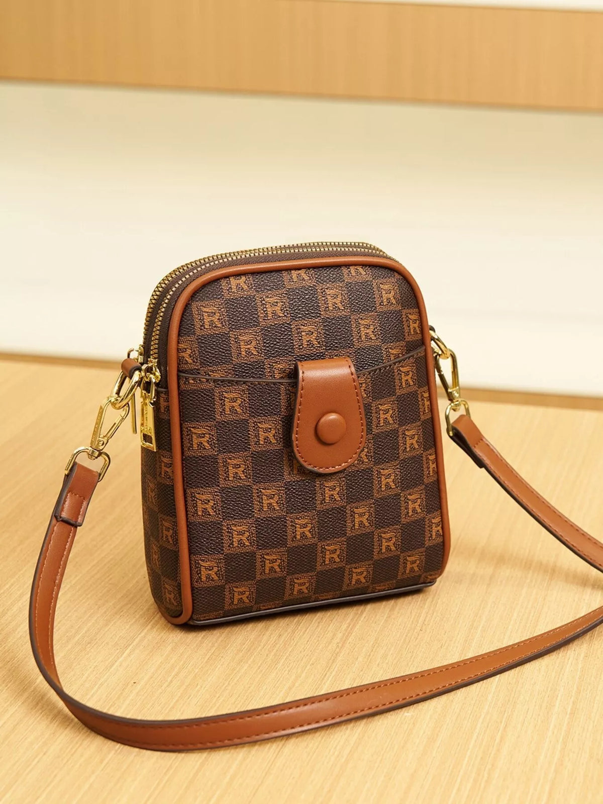 Printed PU Leather Crossbody Bag in Brown, view 8