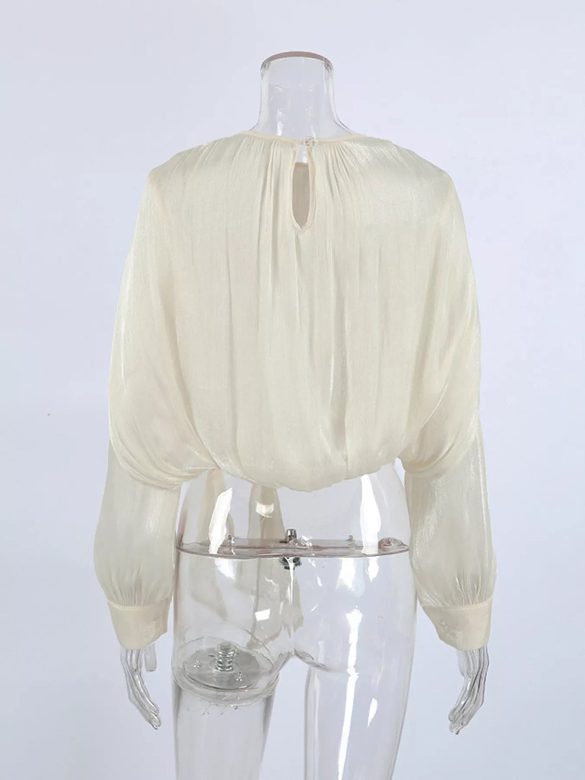 Tie-Front Detail Long Sleeve Blosue in Tan, view 9