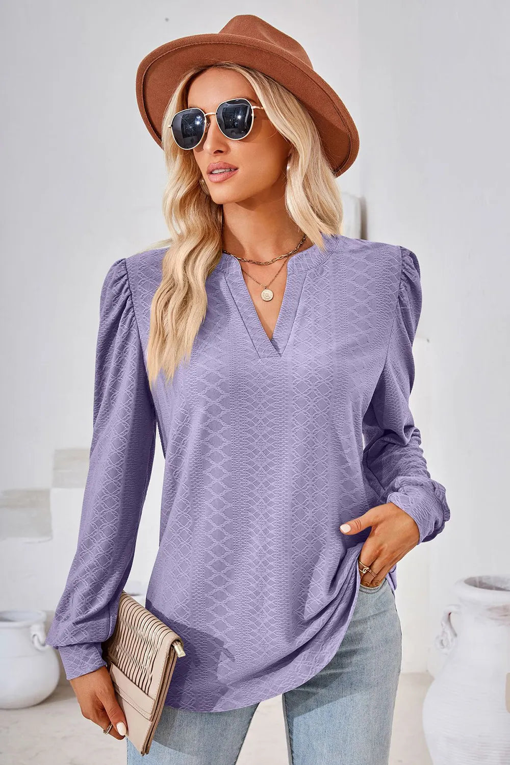 Notched Long Sleeve T-Shirt - Lilixa.store