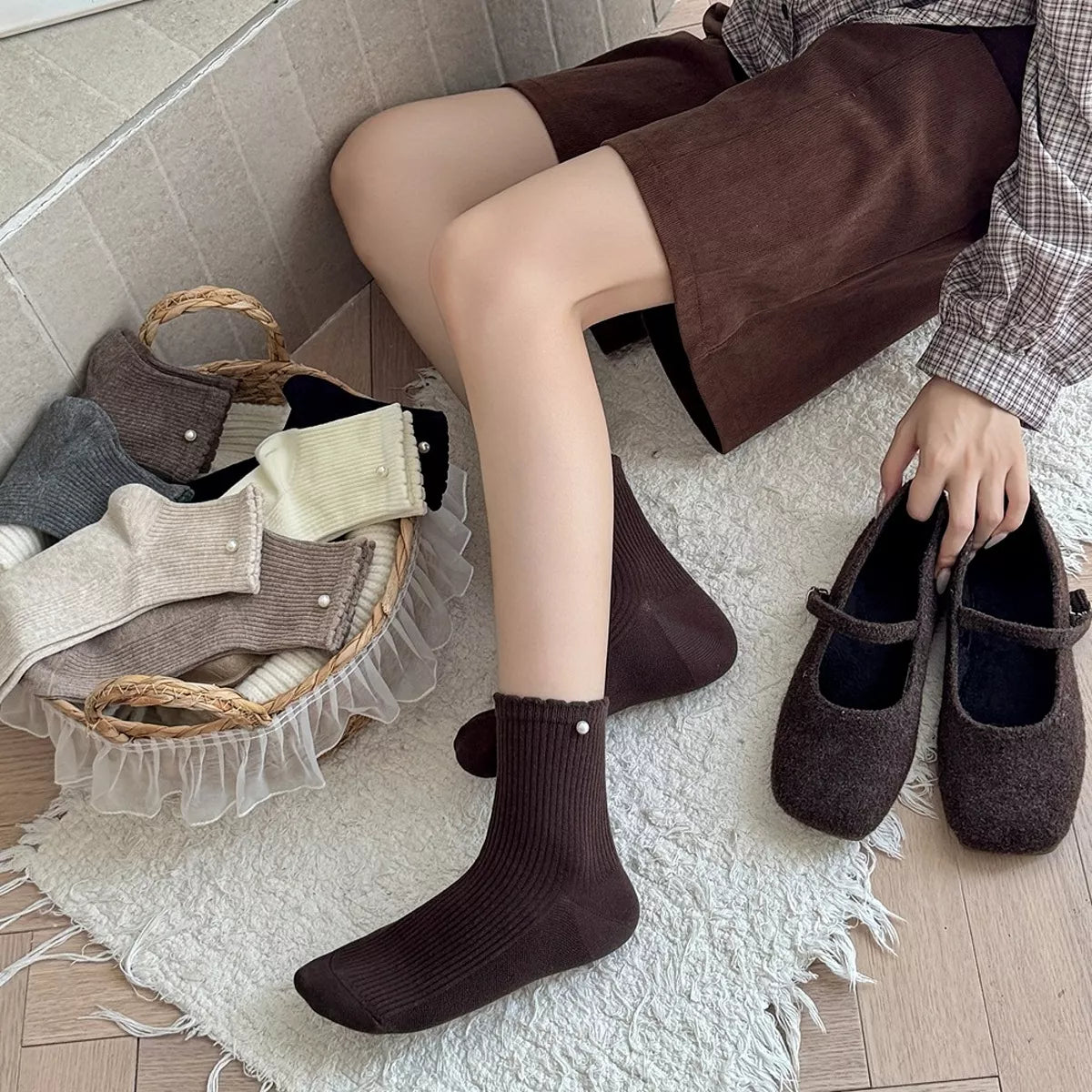 Vintage Ribbed Crew Socks