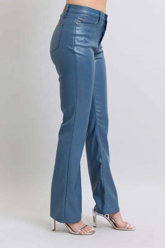 Judy Blue Full Size High Waist Tummy Control Faux Leather Bootcut Pants Plus Size - Lilixa.store