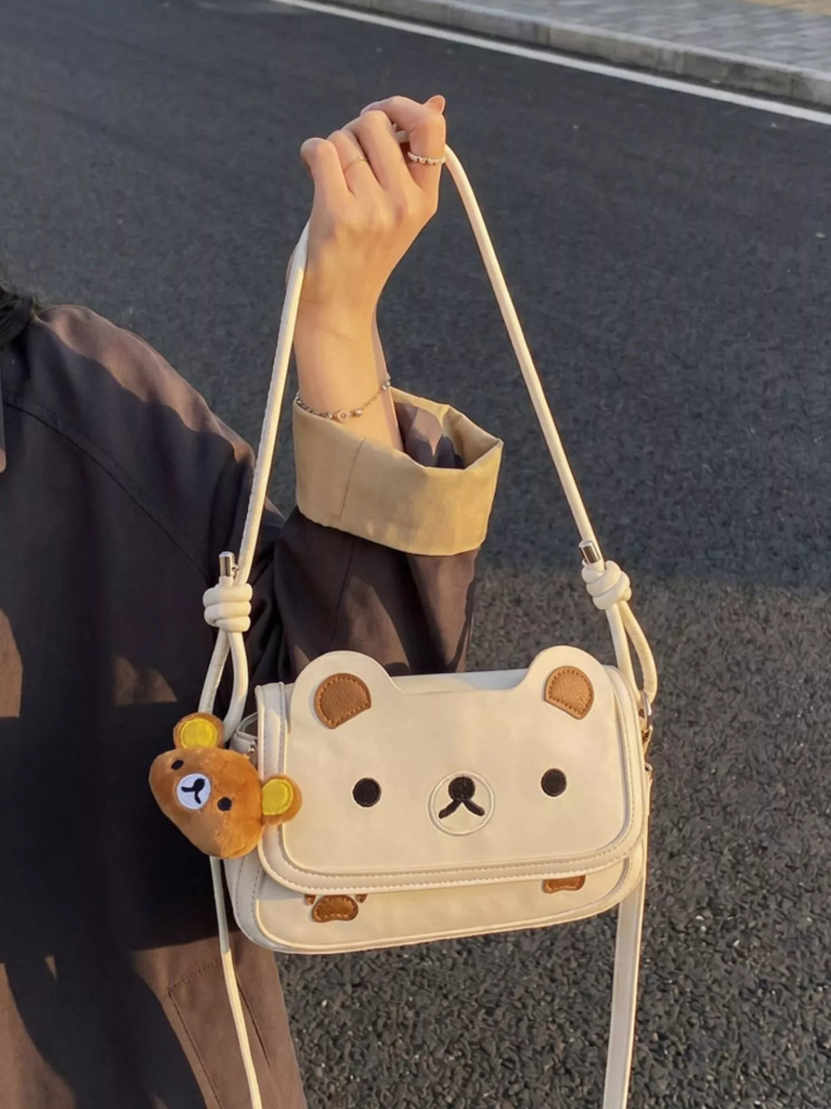 Cartoon Bear Crossbody Bag with Plush Bear Charm - Lilixa.store