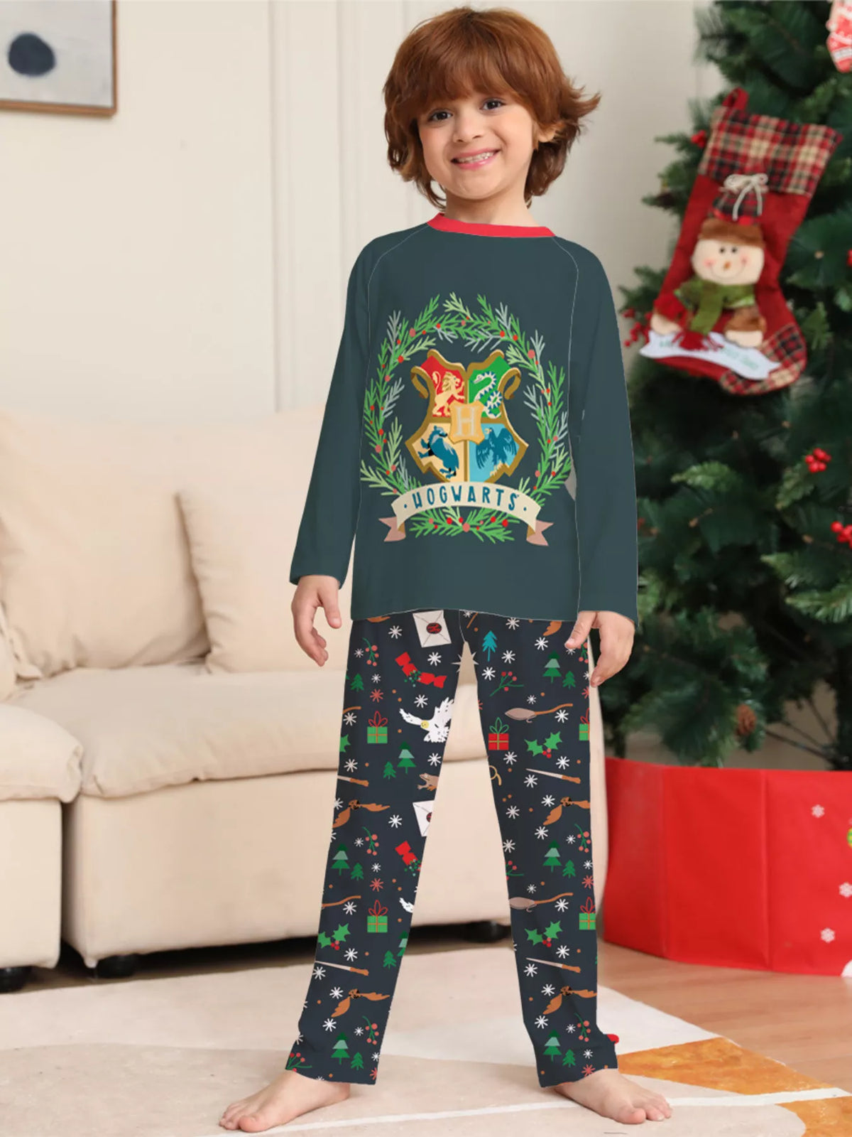 Full Size Family Matching Hogwarts Graphic Pajama Set Plus Size