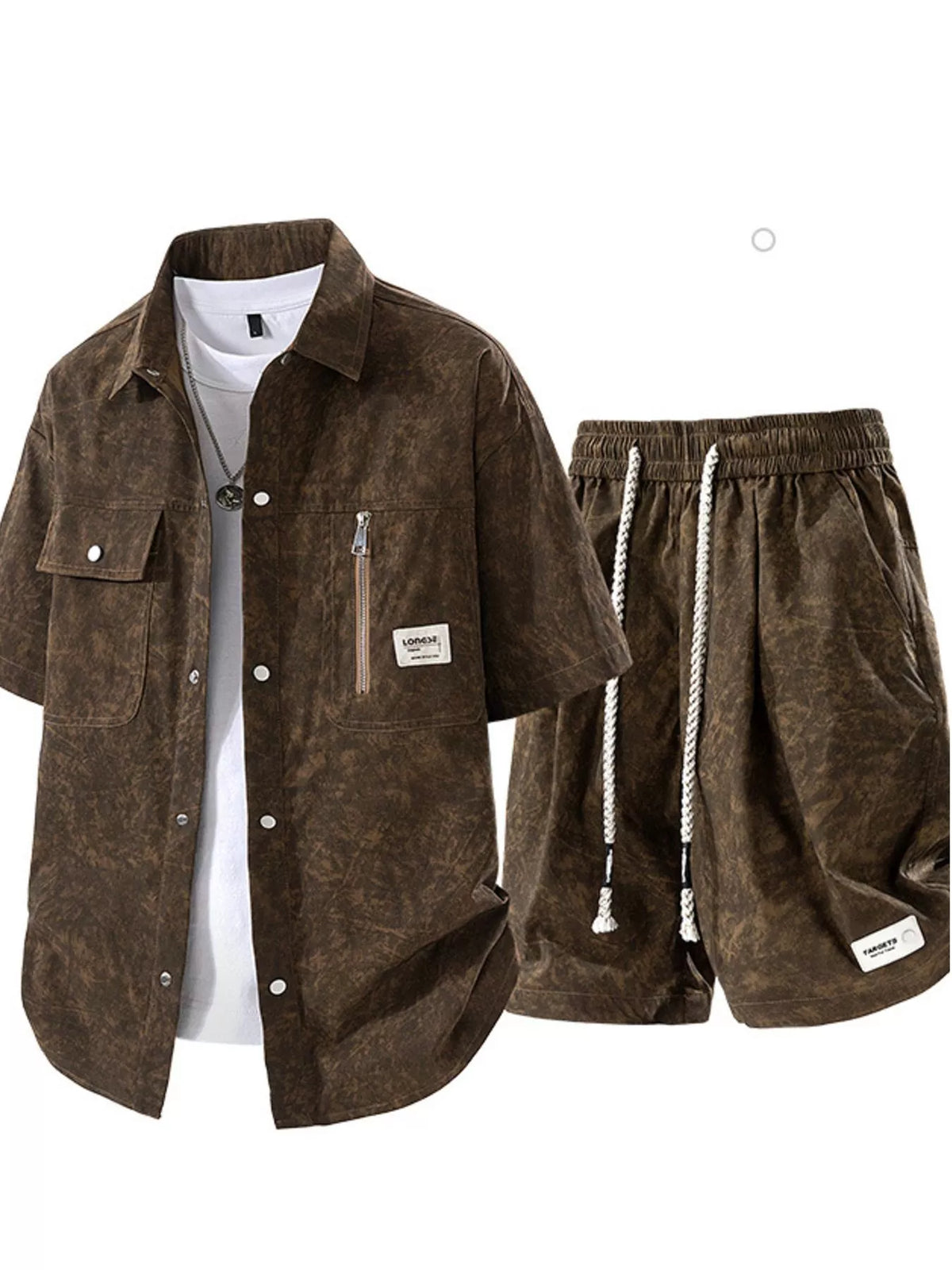 Men's Plus Size Lightweight Textured Short Sleeve Shirt and Shorts Set - Lilixa.store
