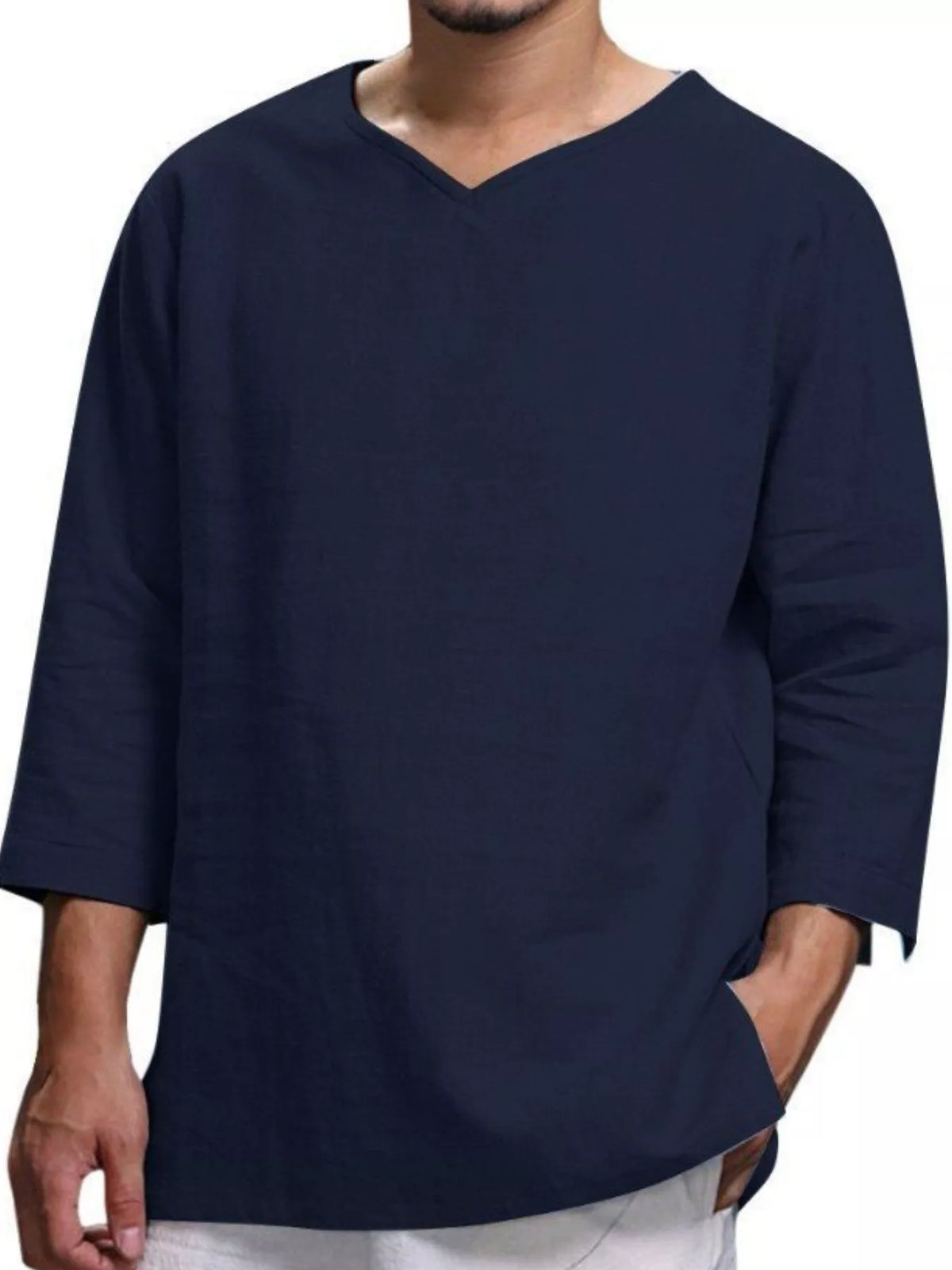 Men's 3/4 Sleeve Blouse Plus Size in Navy Blue