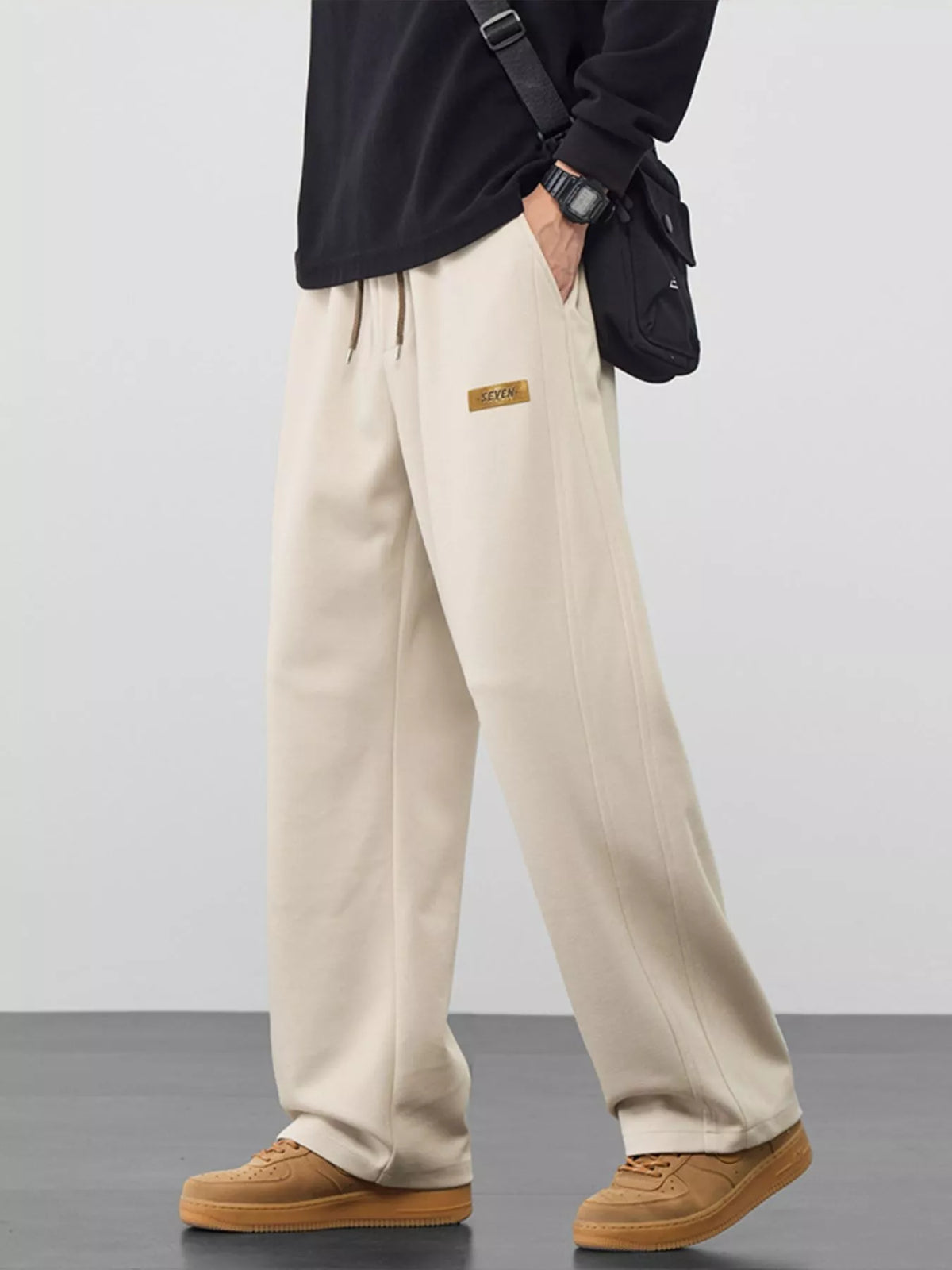 Men's Plus Size Casual Loose Fit Drawstring Pants in Khaki