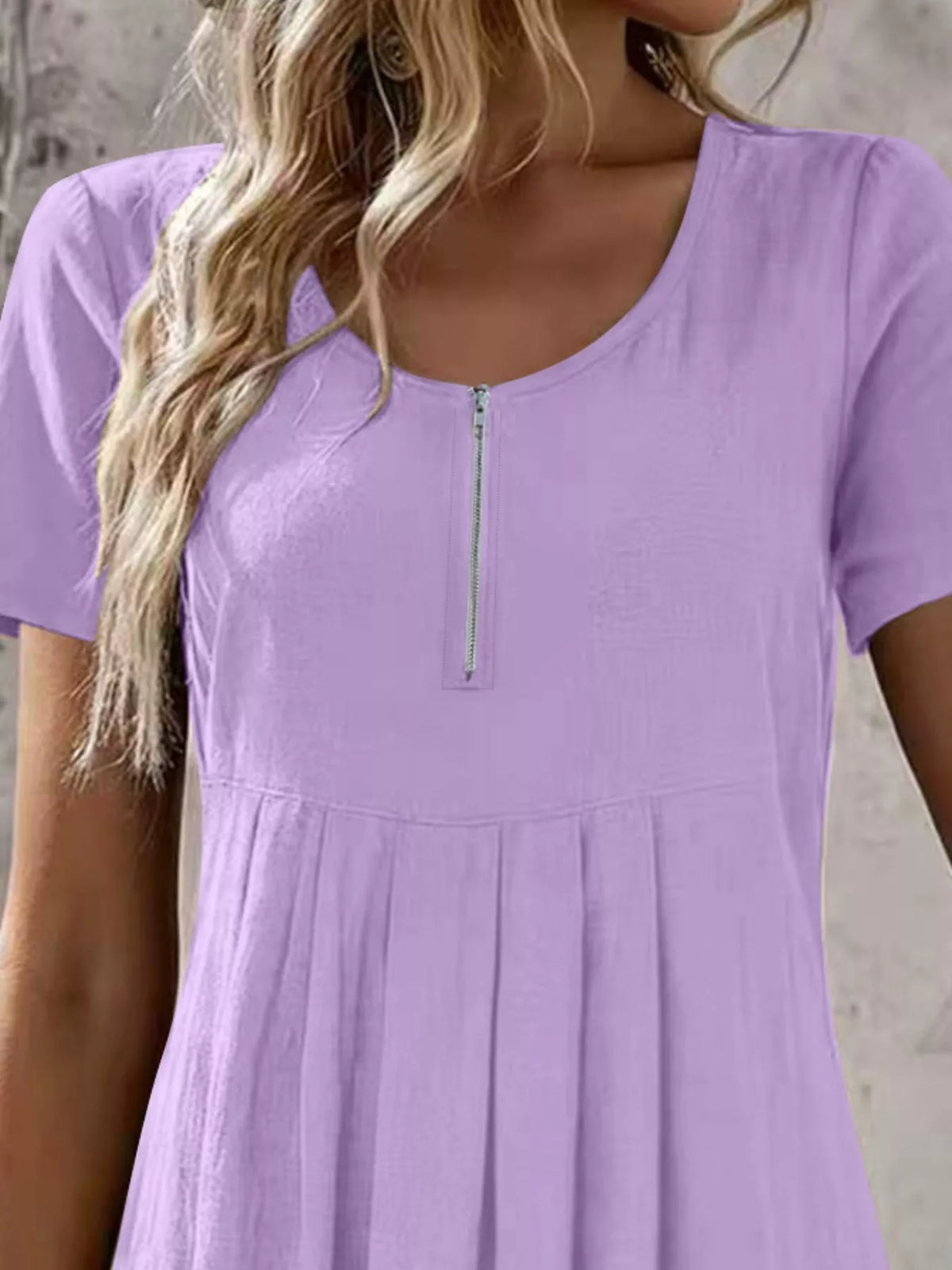 Zipper-Front Short Sleeve A-Line Dress - Lilixa.store