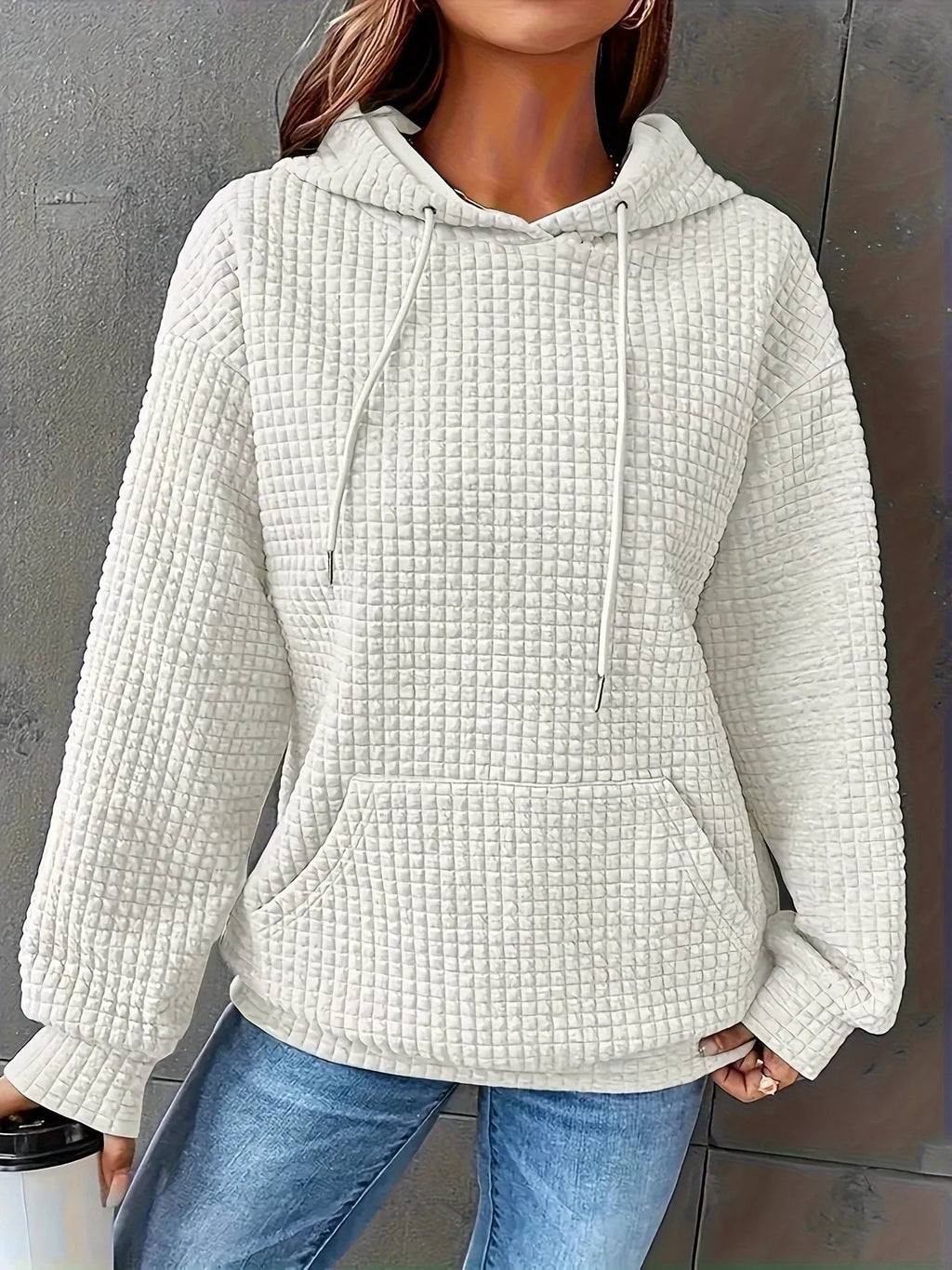 Textured Knit Drawstring Hoodie, view 12