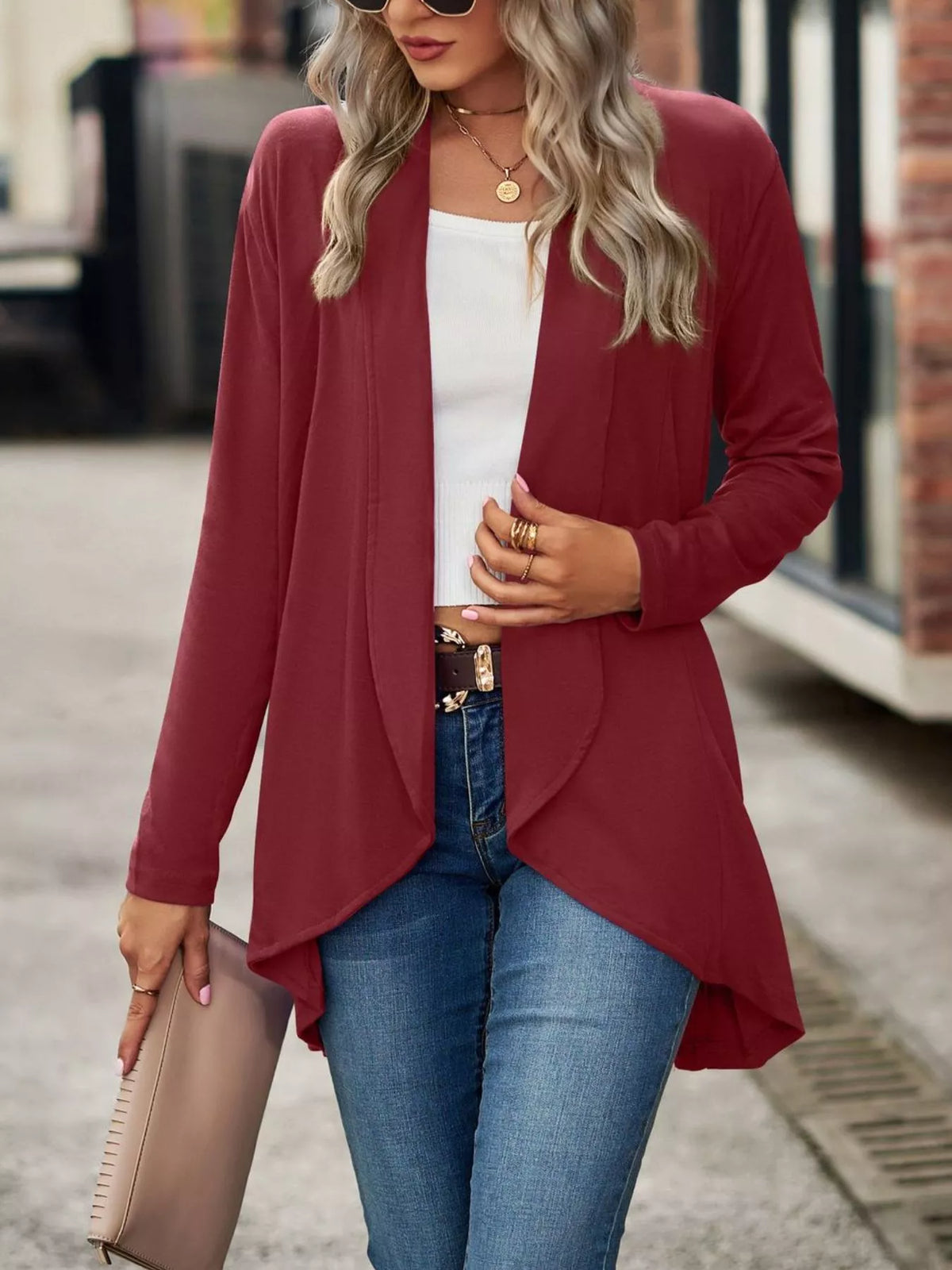 Open-Front Dropped Shoulder Cardigan - Lilixa.store