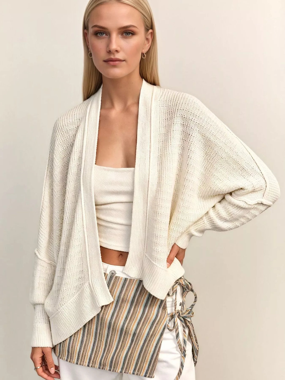 Open-Front Long Sleeve Knit Cardigan - Lilixa.store