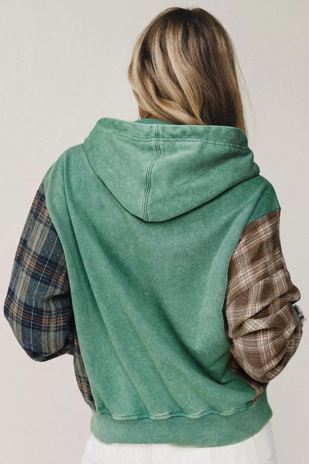 Plaid Kangaroo Pocket Hoodie - Lilixa.store
