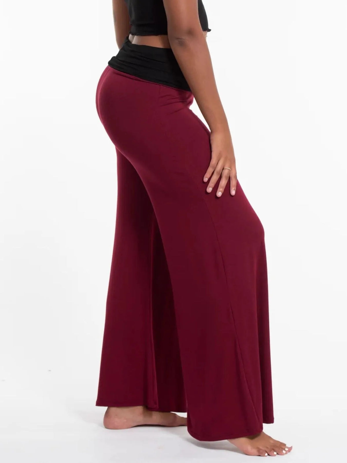 High Waisted Wide Leg Yoga Pants with Contrast Waistband - Lilixa.store
