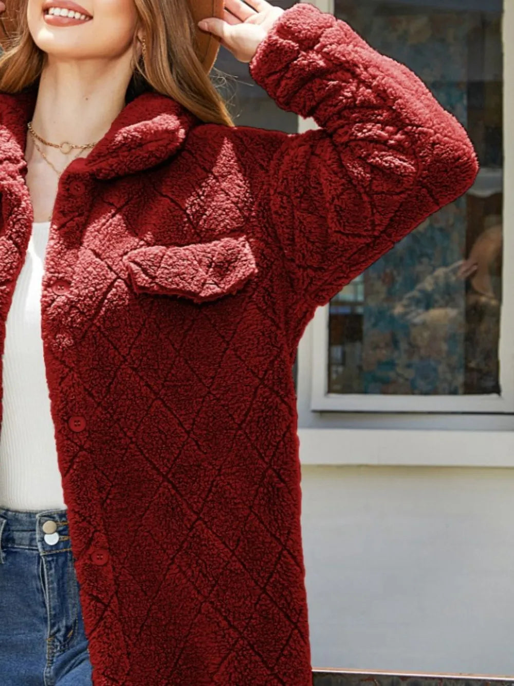 Texture Button Up Dropped Shoulder Coat - Lilixa.store