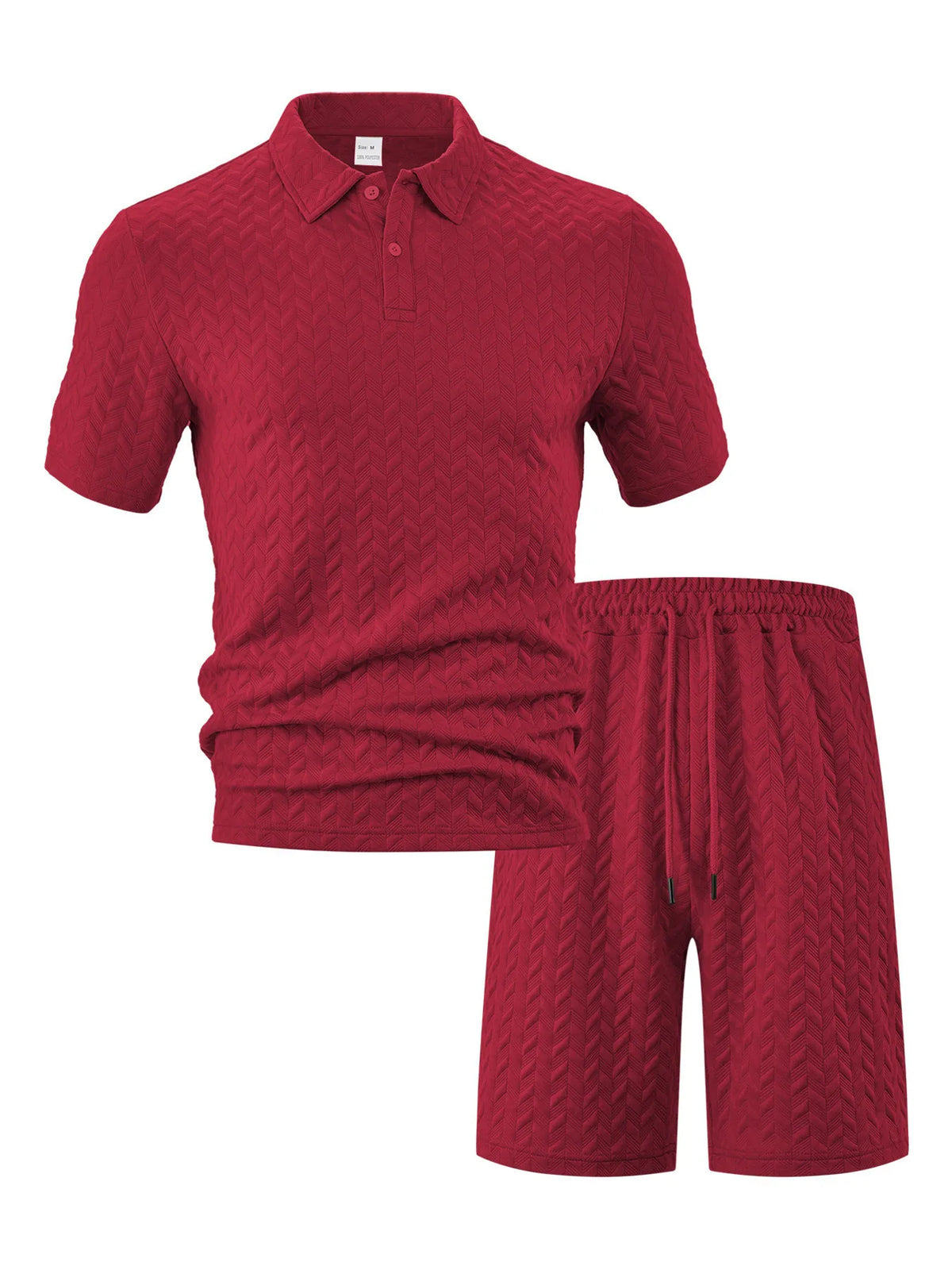 Men's Full Size Textured Polo Shirt and Shorts Set Plus Size, view 2