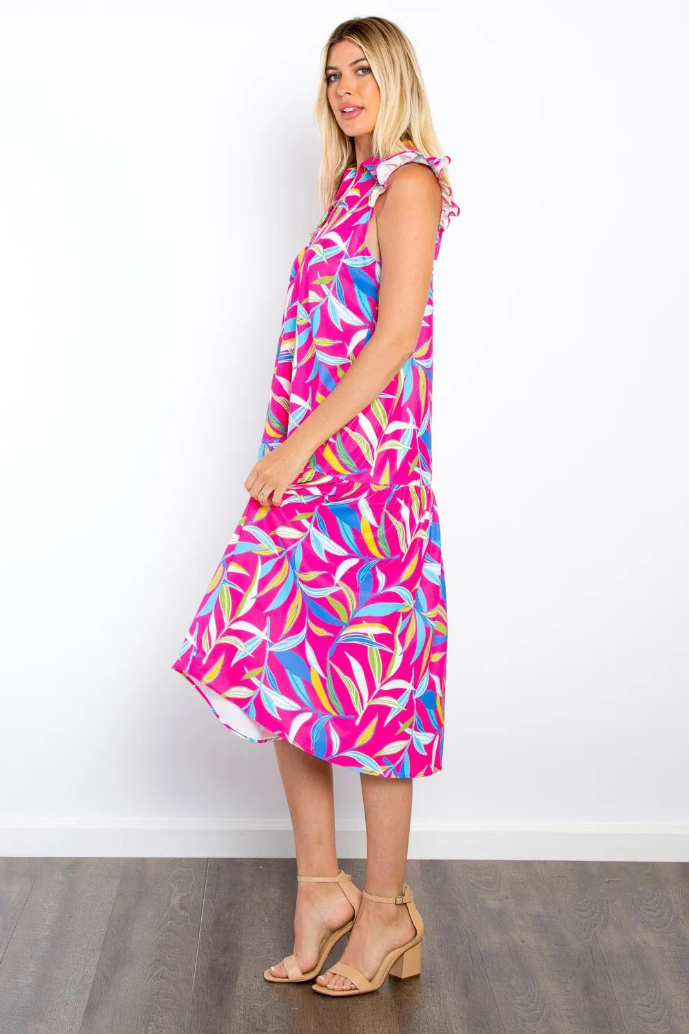 Be Stage Print Ruffled Midi Dress with Pockets - Lilixa.store