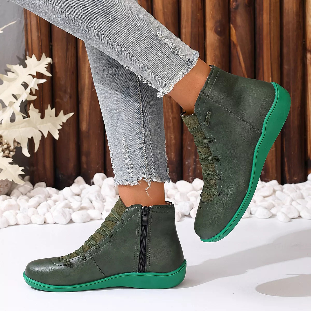 Lace-Up Faux Leather Ankle Boots - Lilixa.store
