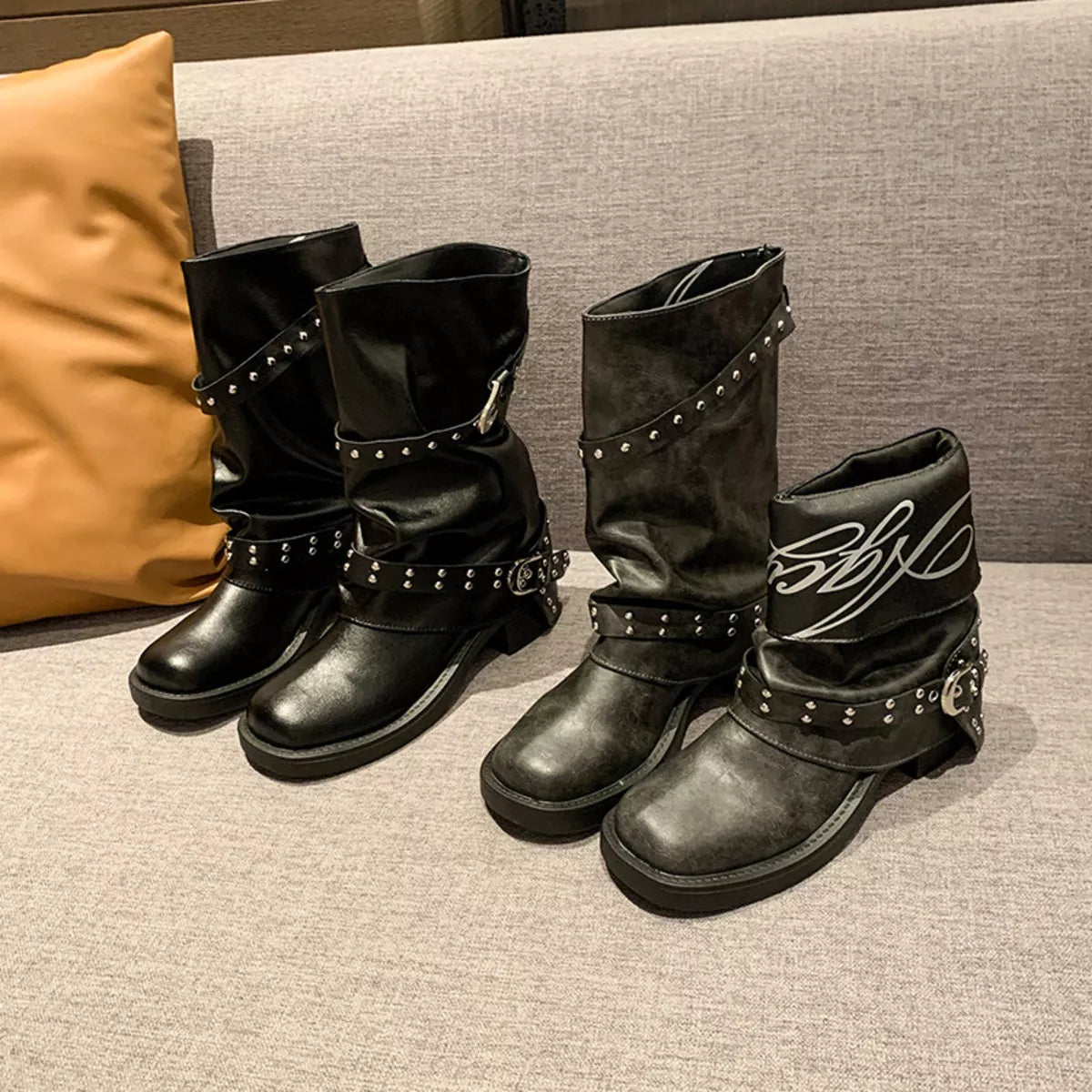 Round Toe Block Heels Boots - Lilixa.store