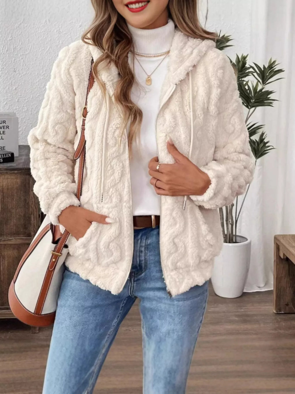 Drawstring Zip-Up Fleece Hooded Outerwear - Lilixa.store