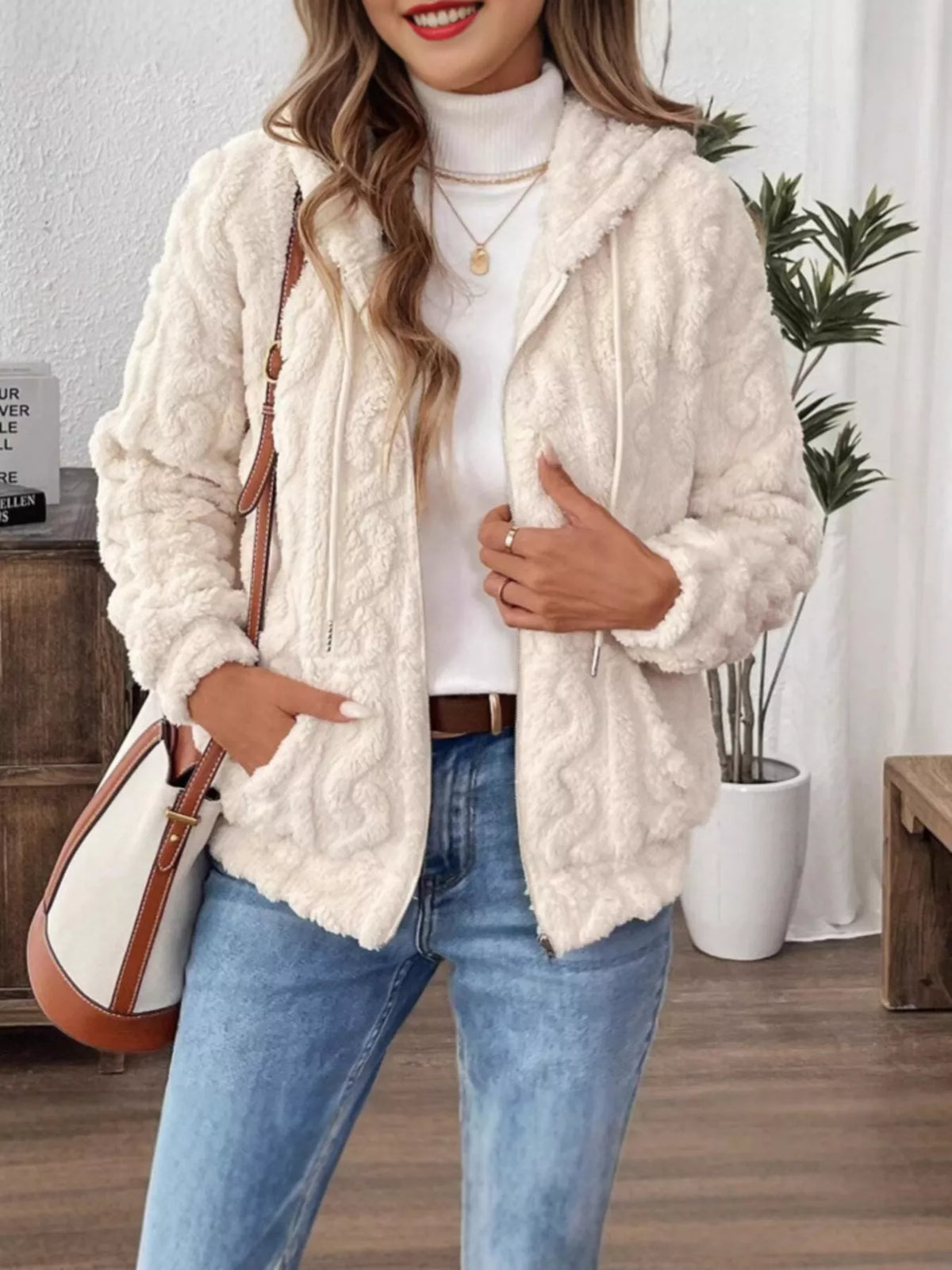 Drawstring Zip-Up Fleece Hooded Outerwear - Lilixa.store