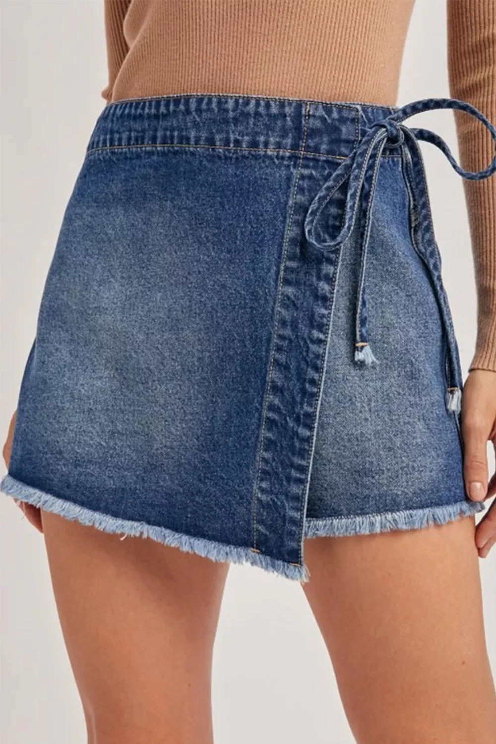 Wrapped Tied Waist Denim Skort - Lilixa.store